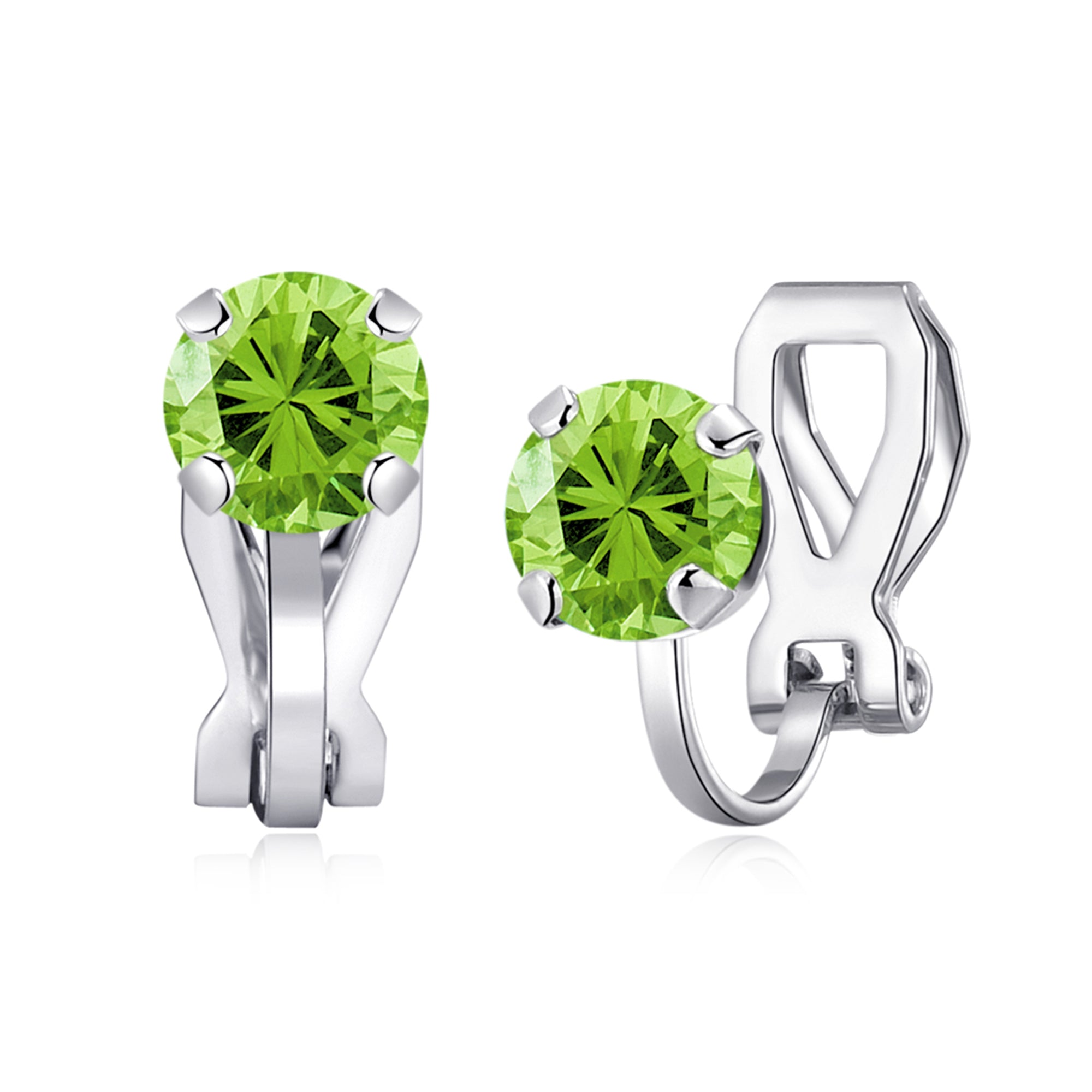 August (Peridot) Birthstone Clip On Earrings Created with Zircondia® Crystals by Philip Jones Jewellery