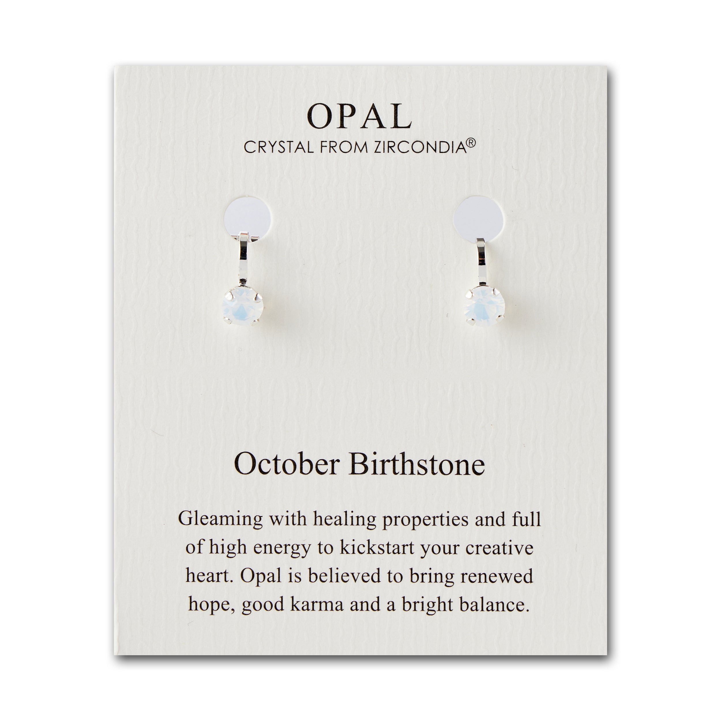 October (White Opal) Birthstone Clip On Earrings Created with Zircondia® Crystals