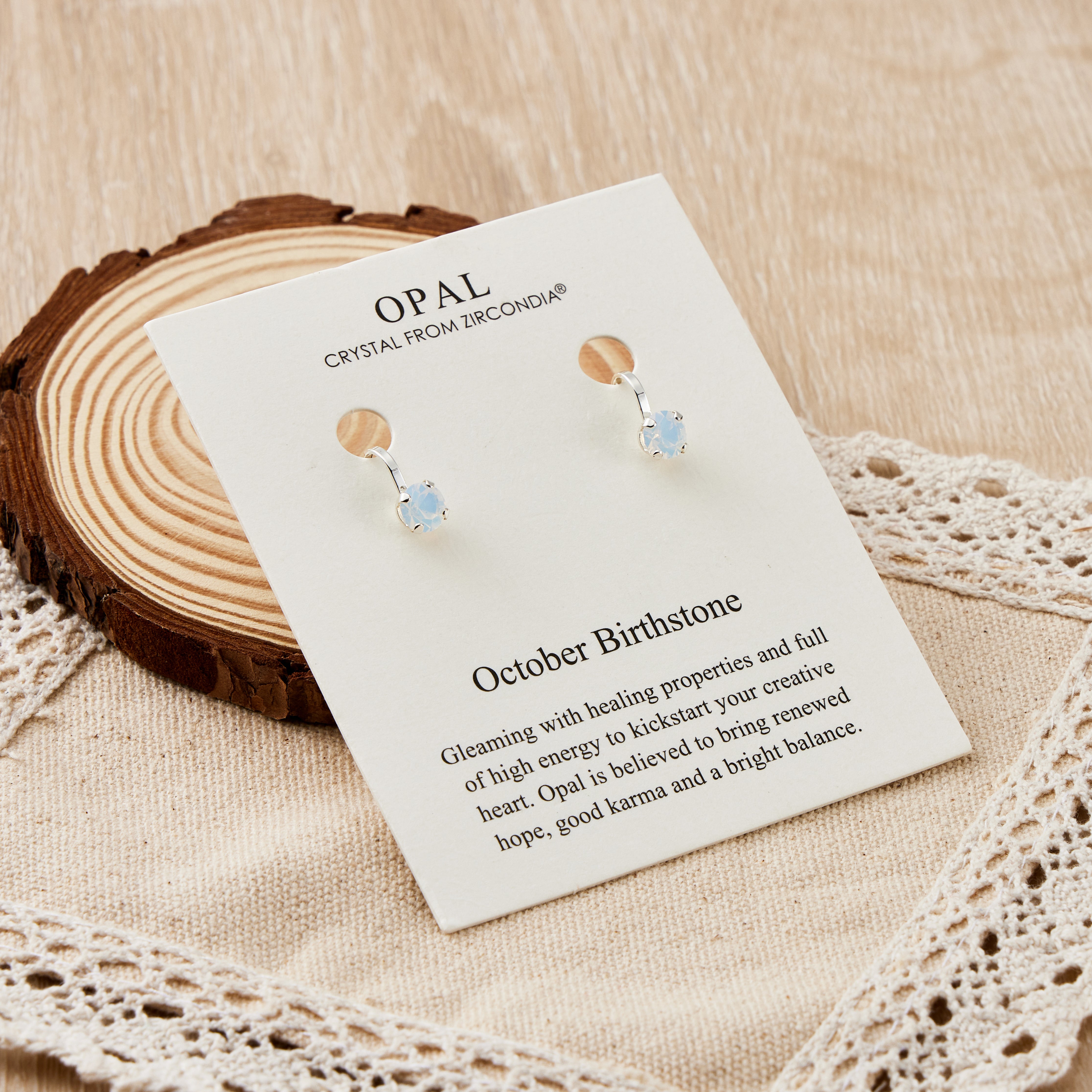 October (White Opal) Birthstone Clip On Earrings Created with Zircondia® Crystals