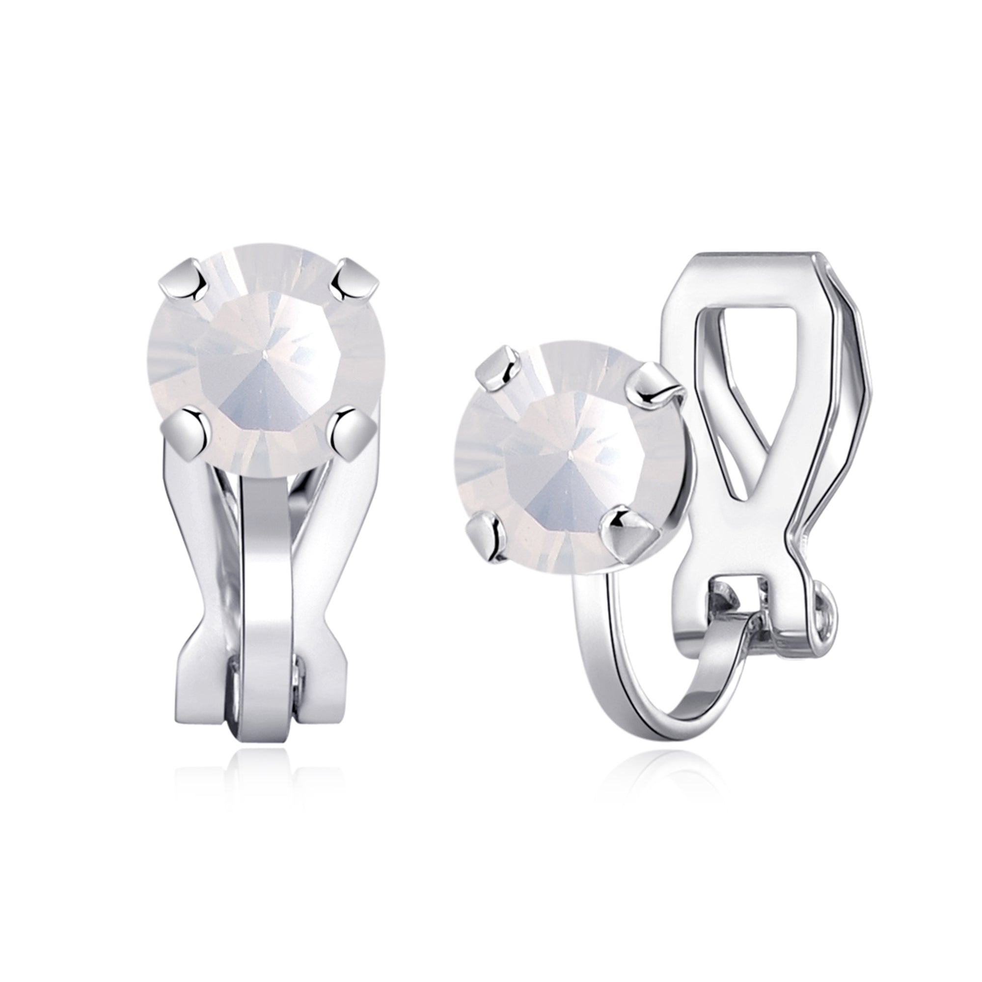 October (White Opal) Birthstone Clip On Earrings Created with Zircondia® Crystals by Philip Jones Jewellery