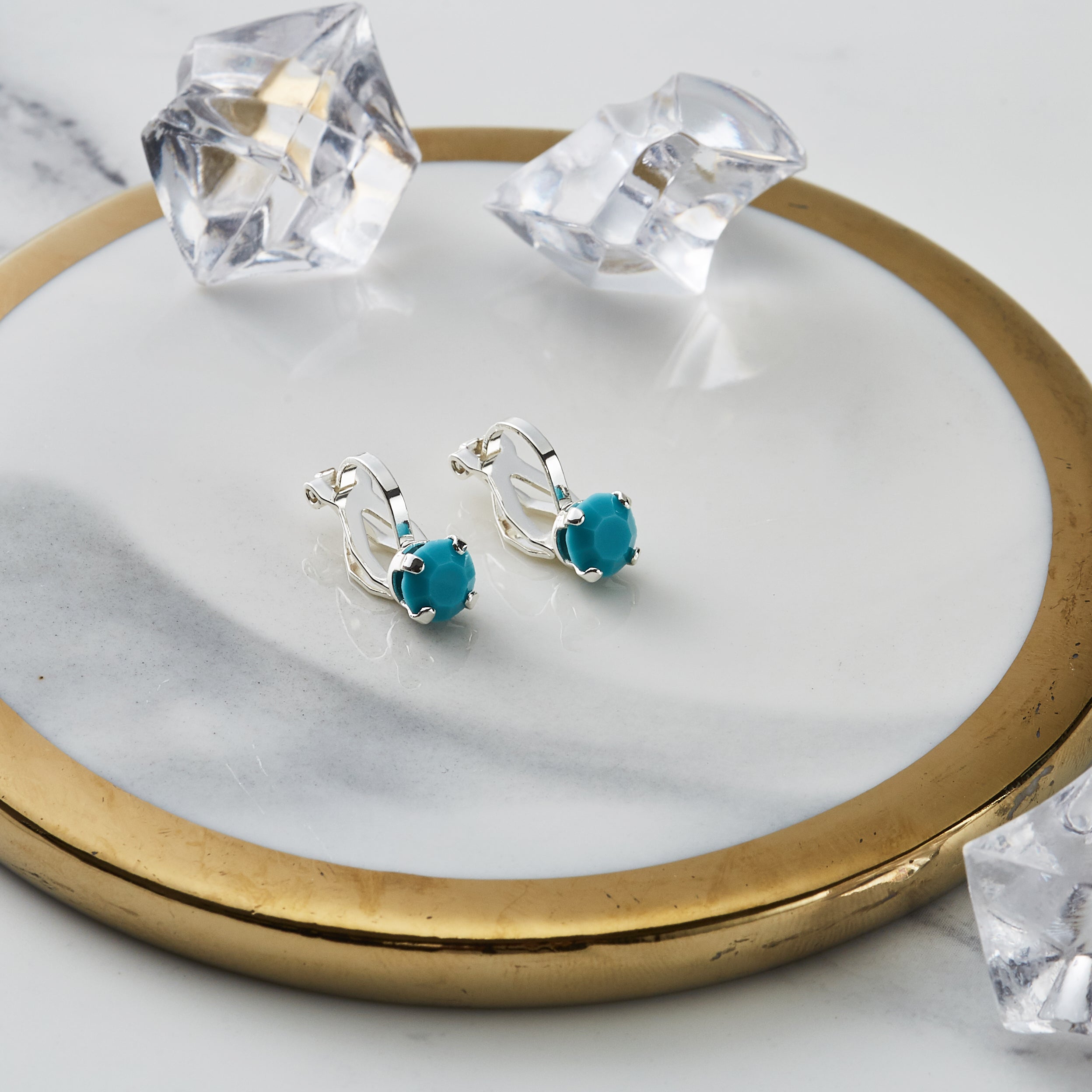 Turquoise Crystal Clip On Earrings Created with Zircondia® Crystals