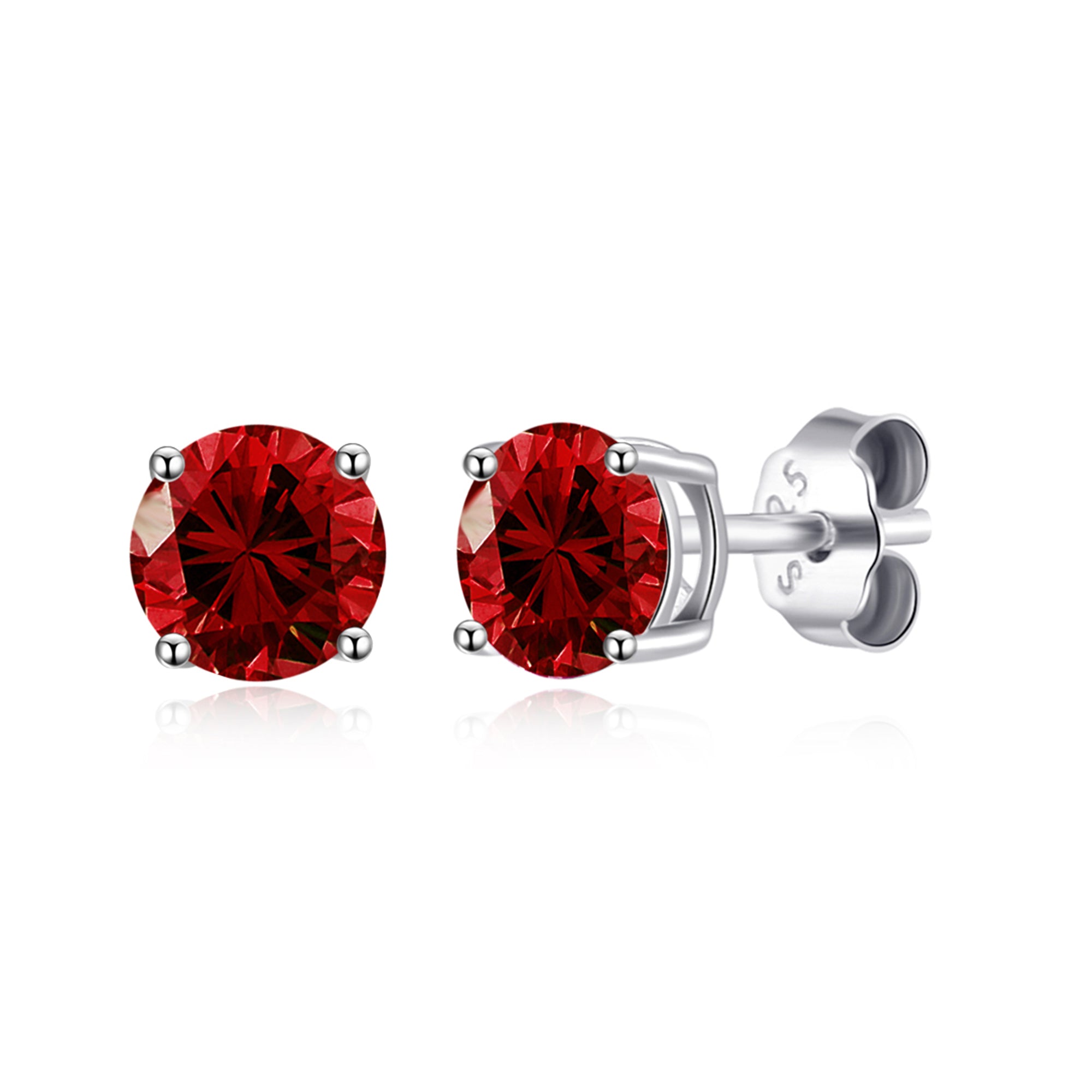 Sterling Silver January (Garnet) Birthstone Earrings Created with Zircondia® Crystals by Philip Jones Jewellery
