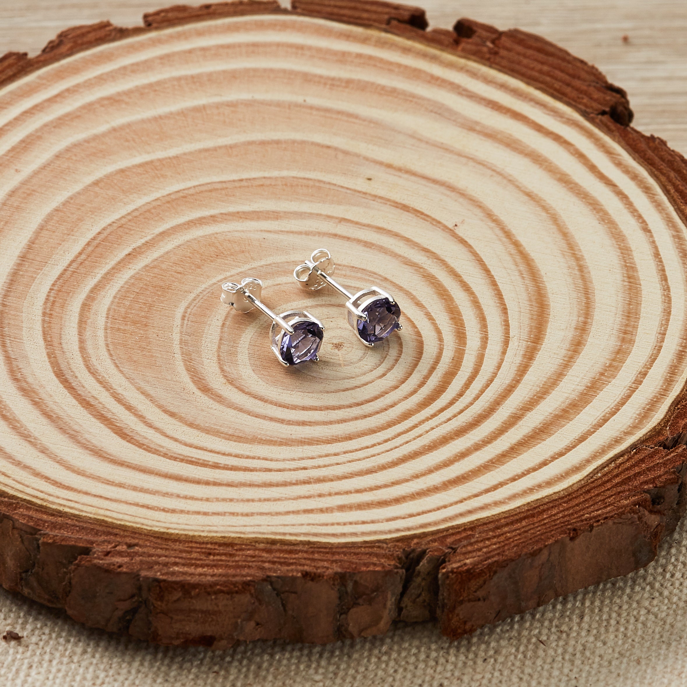 Sterling Silver February (Amethyst) Birthstone Earrings Created with Zircondia® Crystals