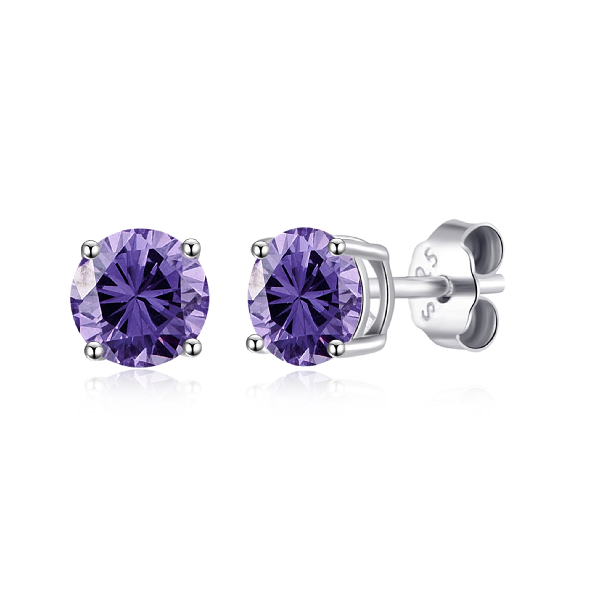 Sterling Silver February (Amethyst) Birthstone Earrings Created with Zircondia® Crystals