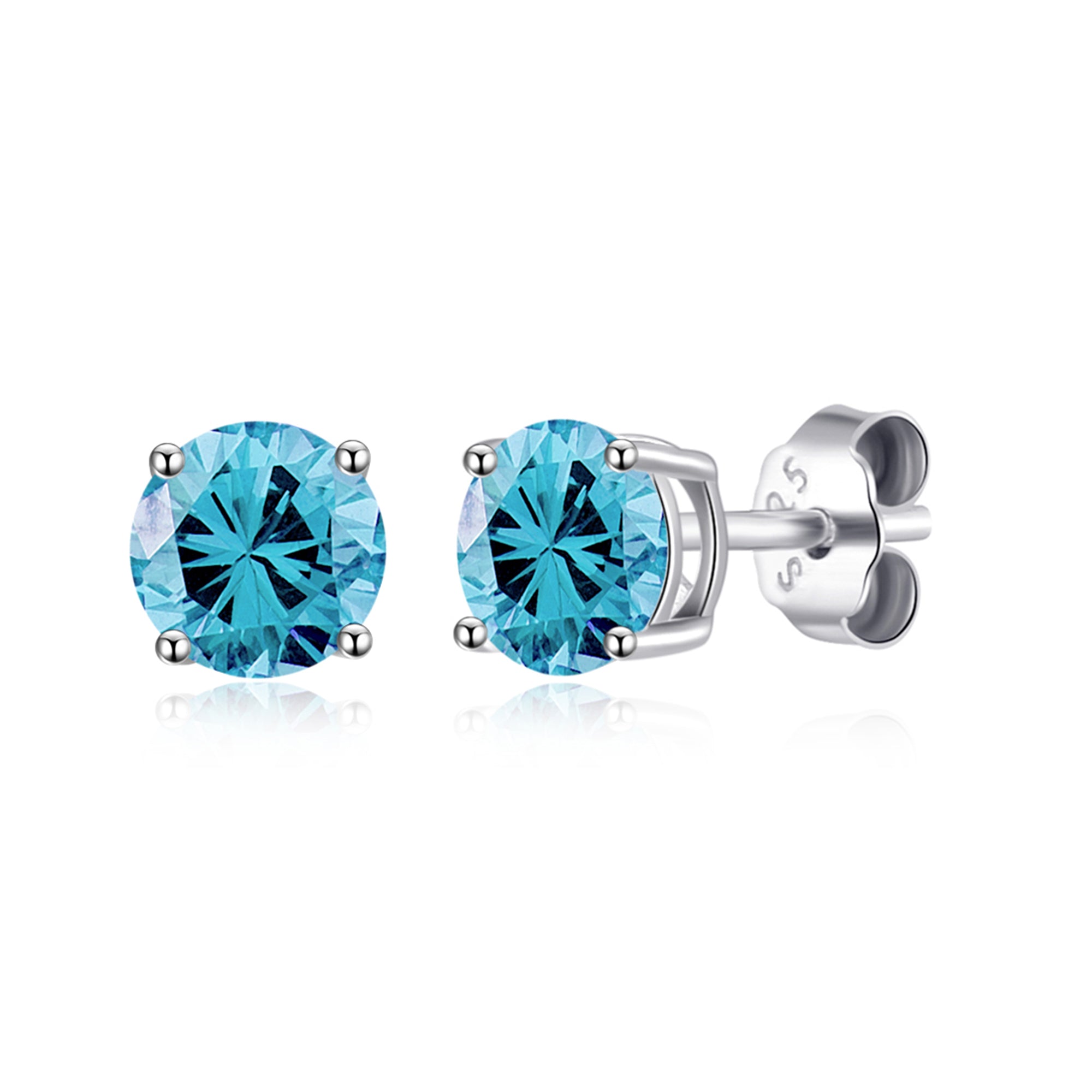 Sterling Silver March (Aquamarine) Birthstone Earrings Created with Zircondia® Crystals by Philip Jones Jewellery