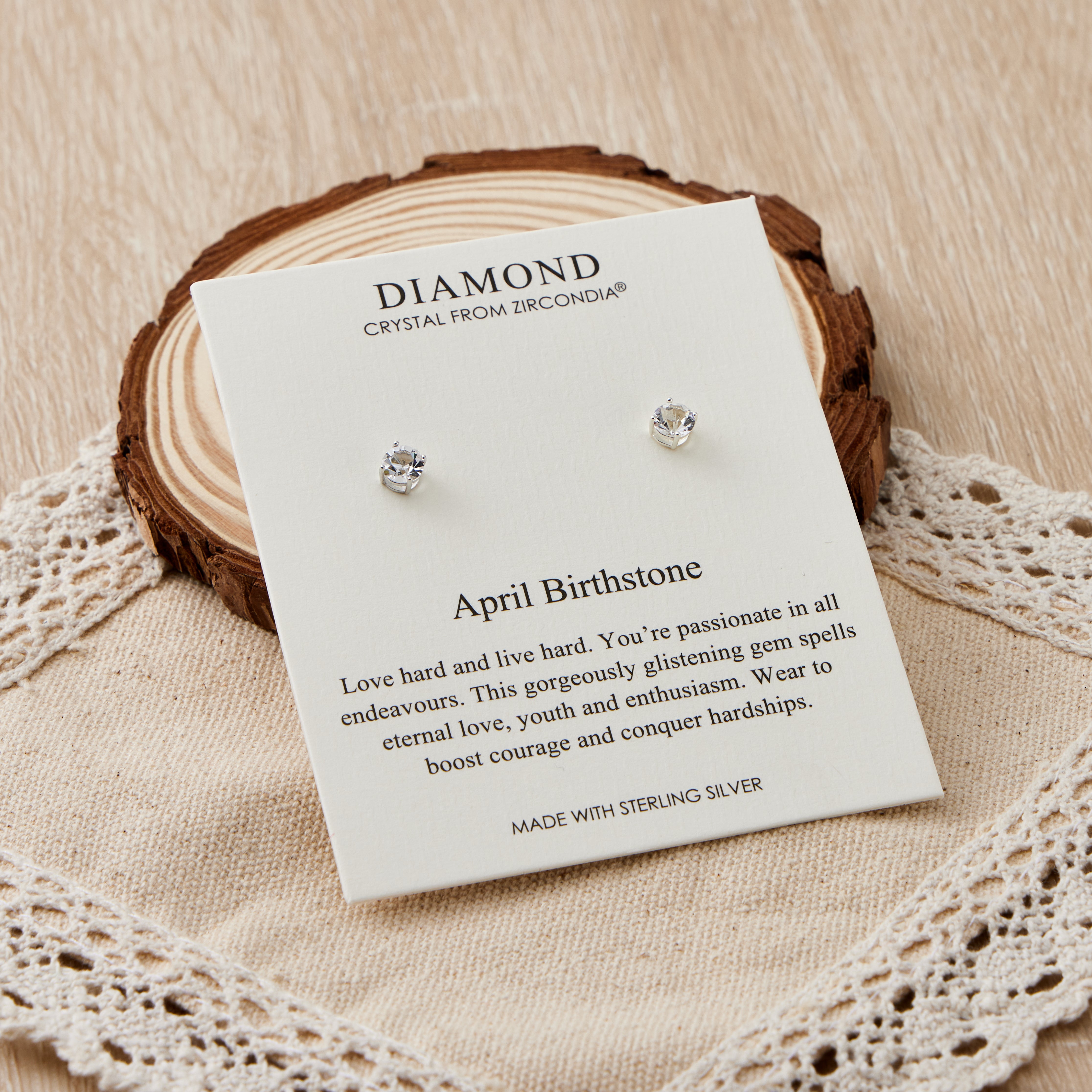 Sterling Silver April (Diamond) Birthstone Earrings Created with Zircondia® Crystals
