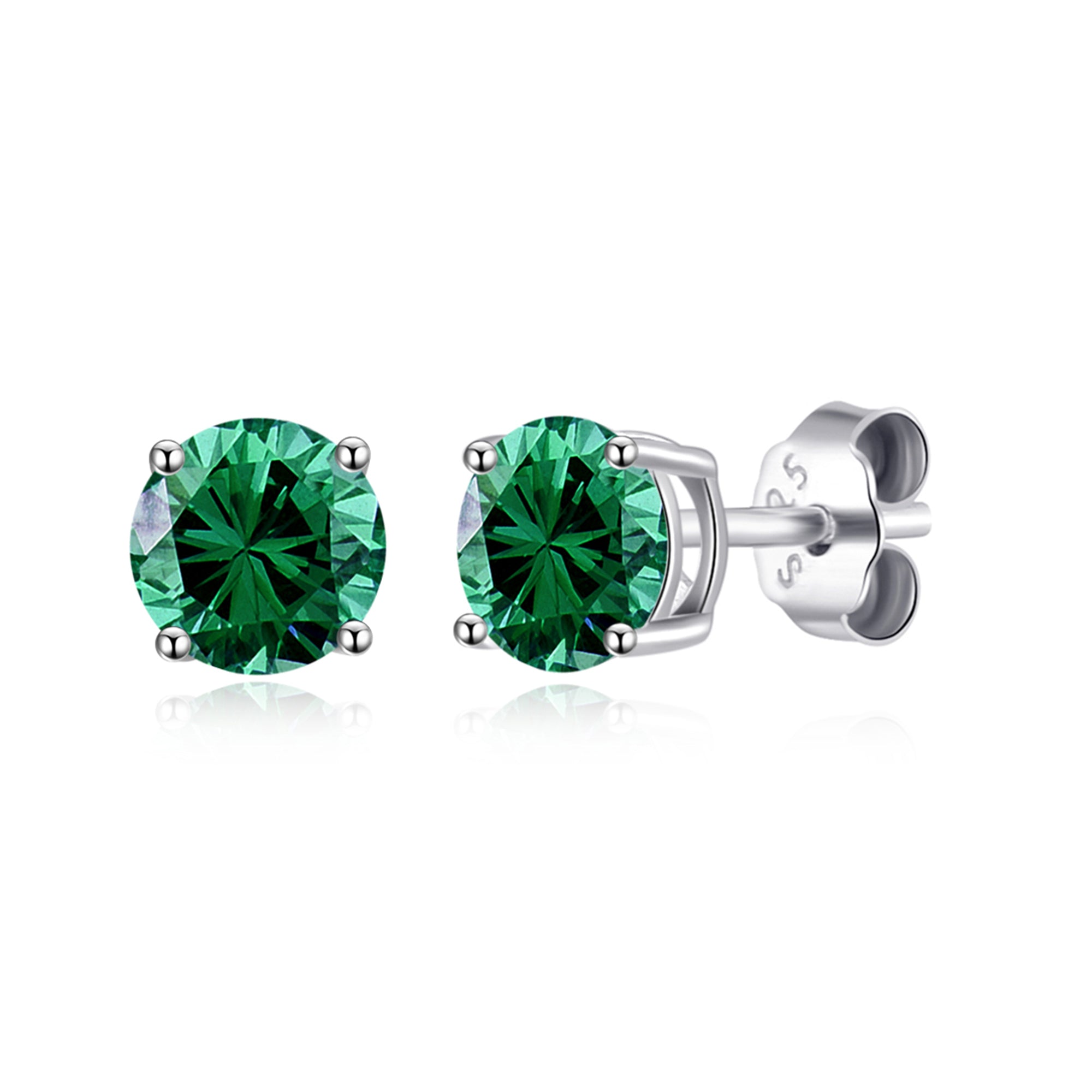 Sterling Silver May (Emerald) Birthstone Earrings Created with Zircondia® Crystals by Philip Jones Jewellery