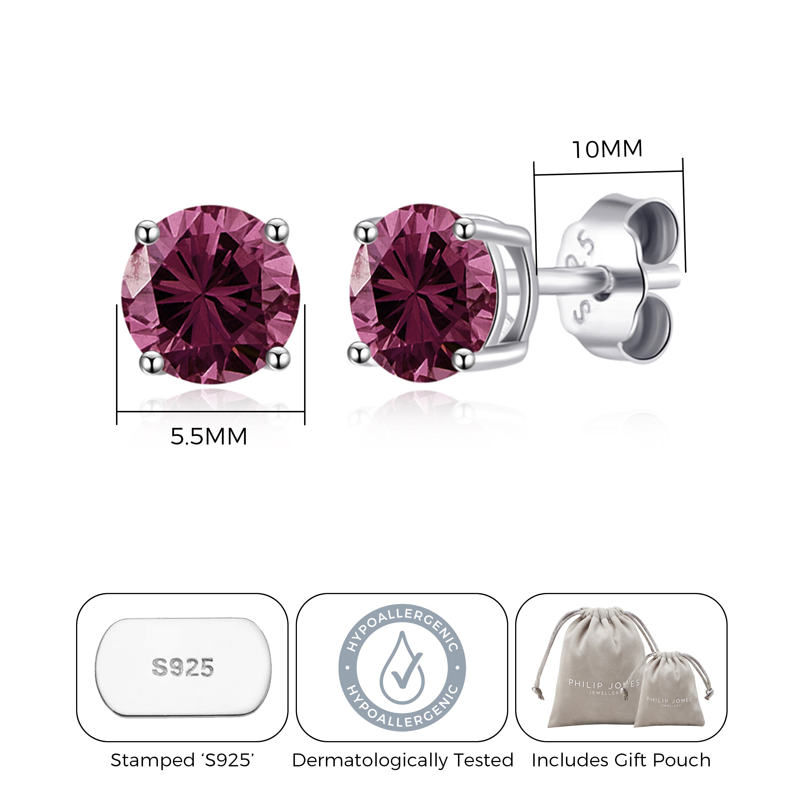 Sterling Silver June (Alexandrite) Birthstone Earrings Created with Zircondia® Crystals