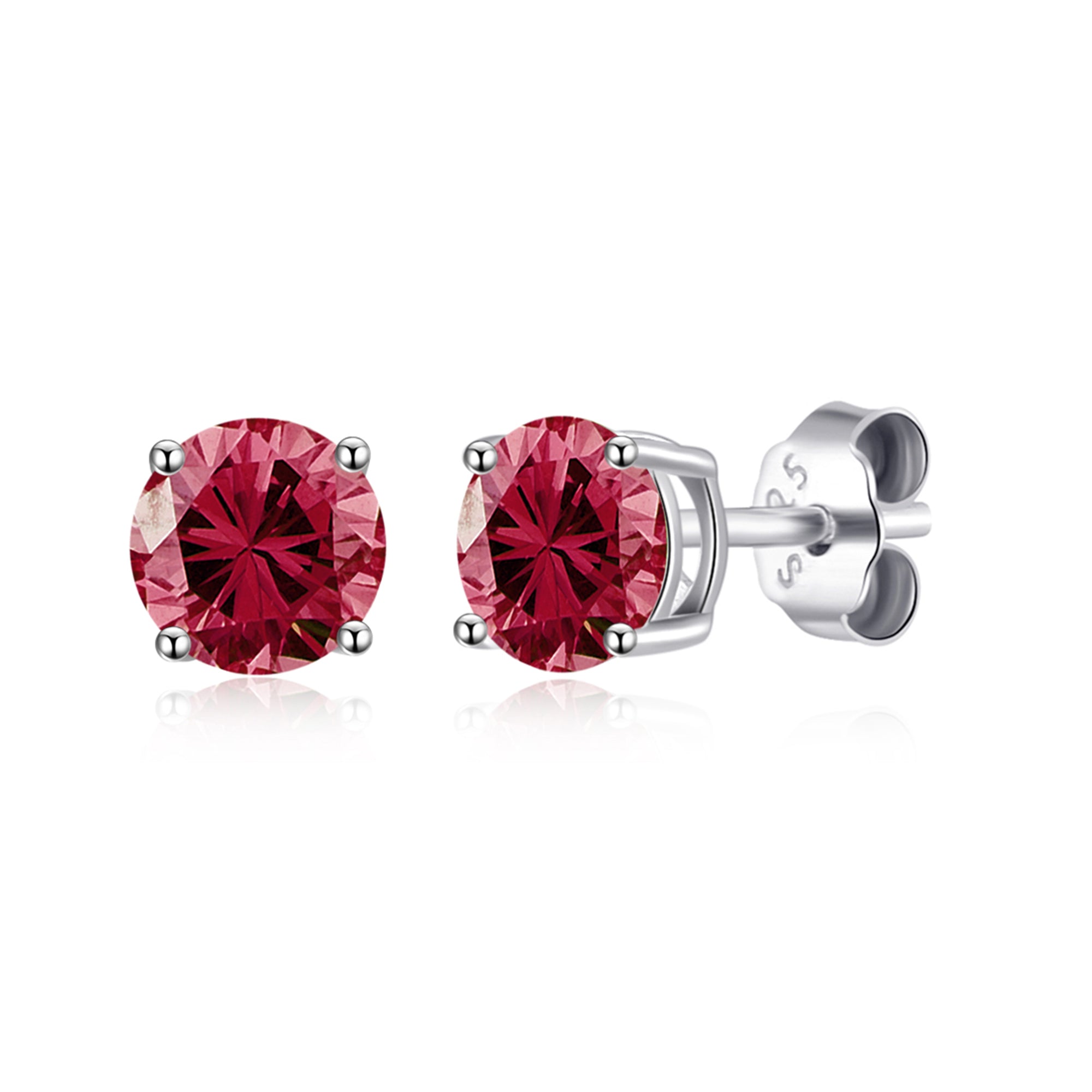 Sterling Silver July (Ruby) Birthstone Earrings Created with Zircondia® Crystals by Philip Jones Jewellery
