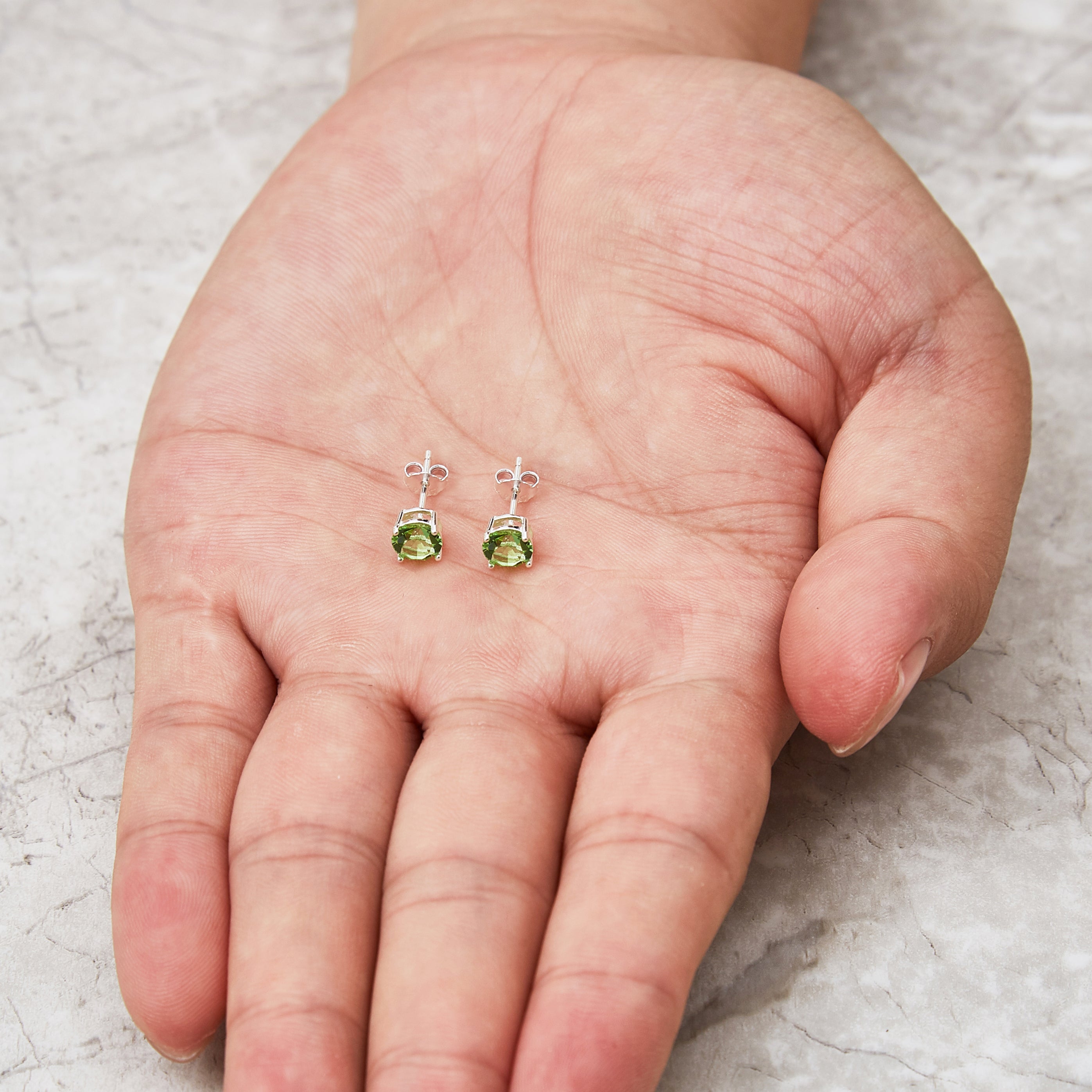 Sterling Silver August (Peridot) Birthstone Earrings Created with Zircondia® Crystals