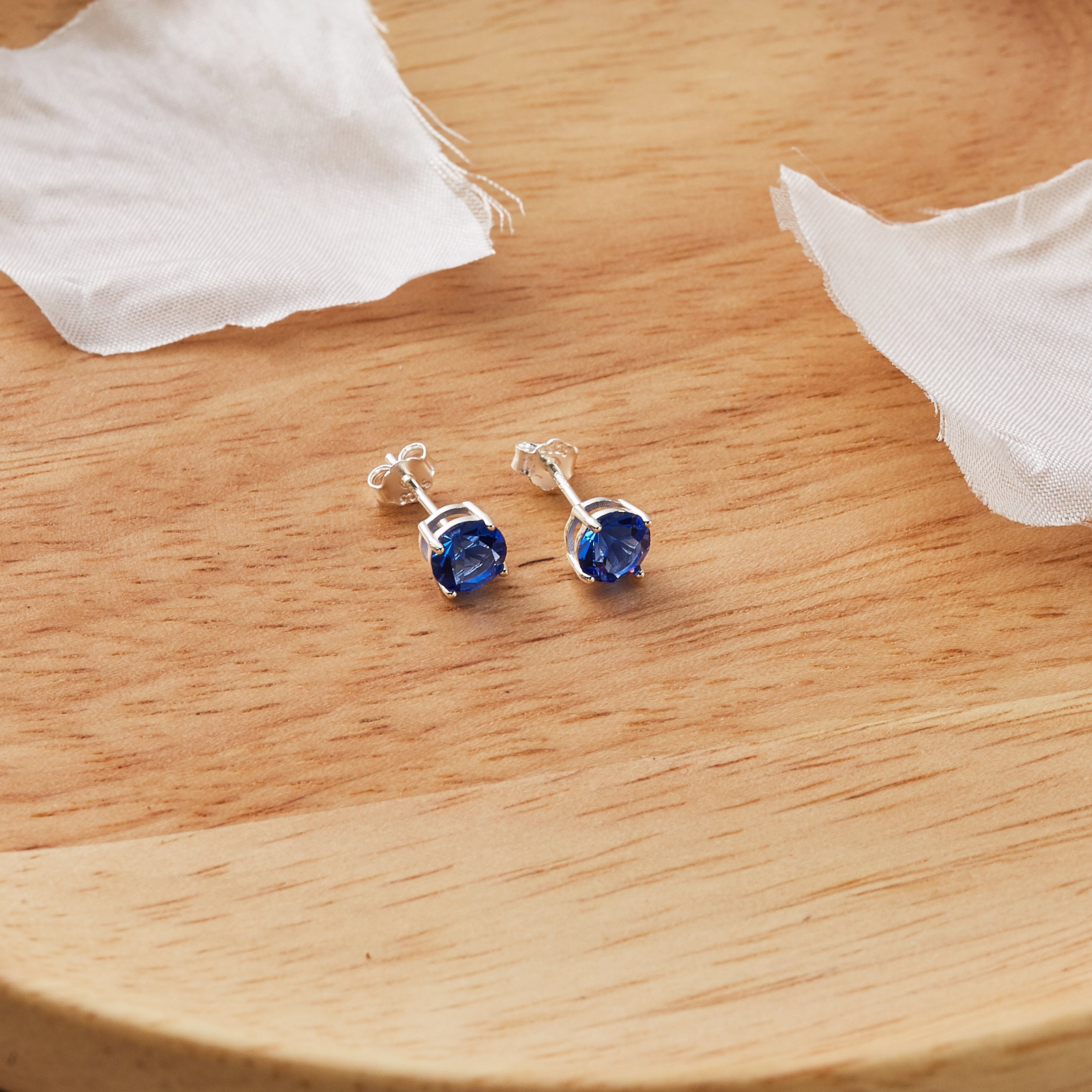 Sterling Silver Dark Blue Earrings Created with Zircondia® Crystals