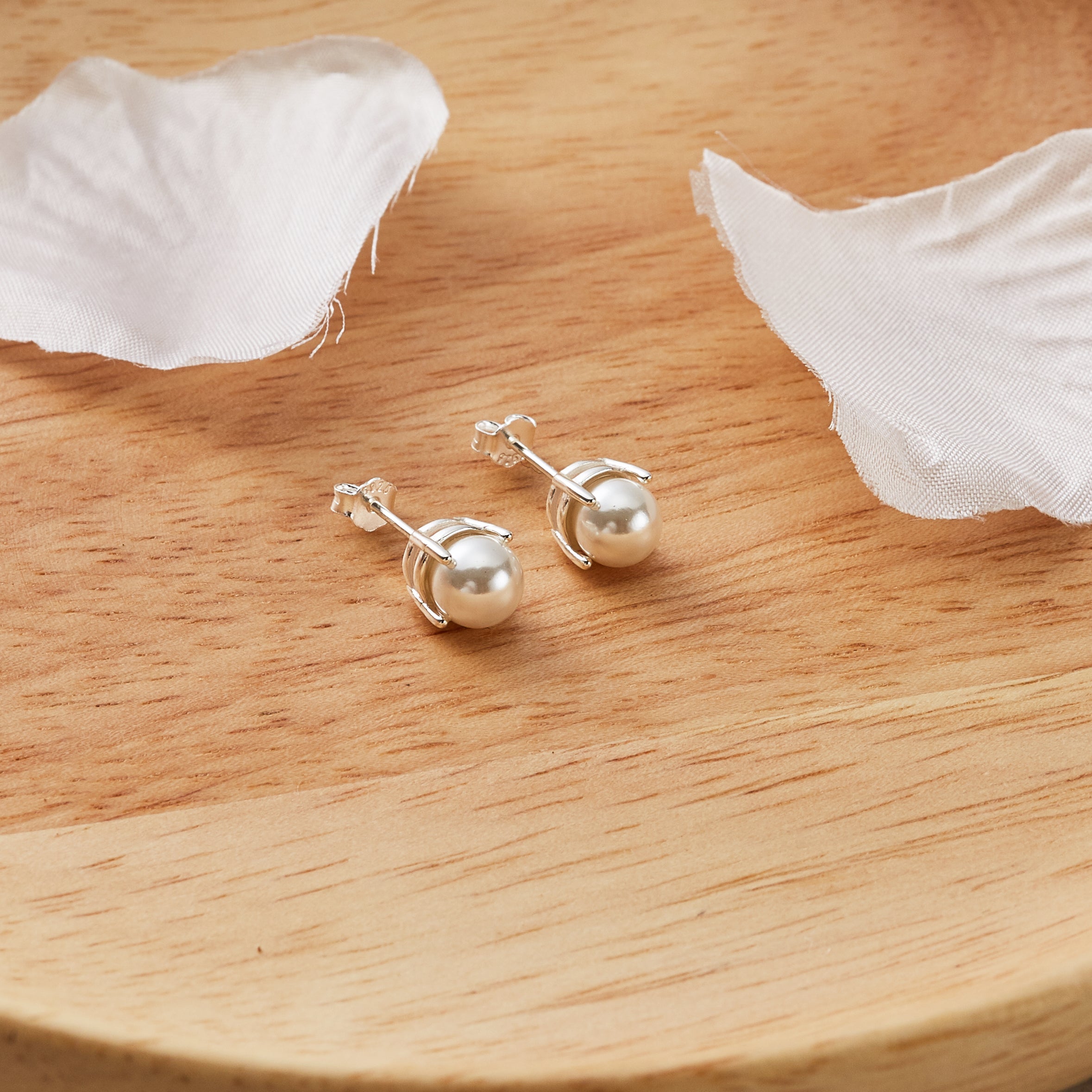 Sterling Silver Pearl Earrings Created with Gemstones from Zircondia®