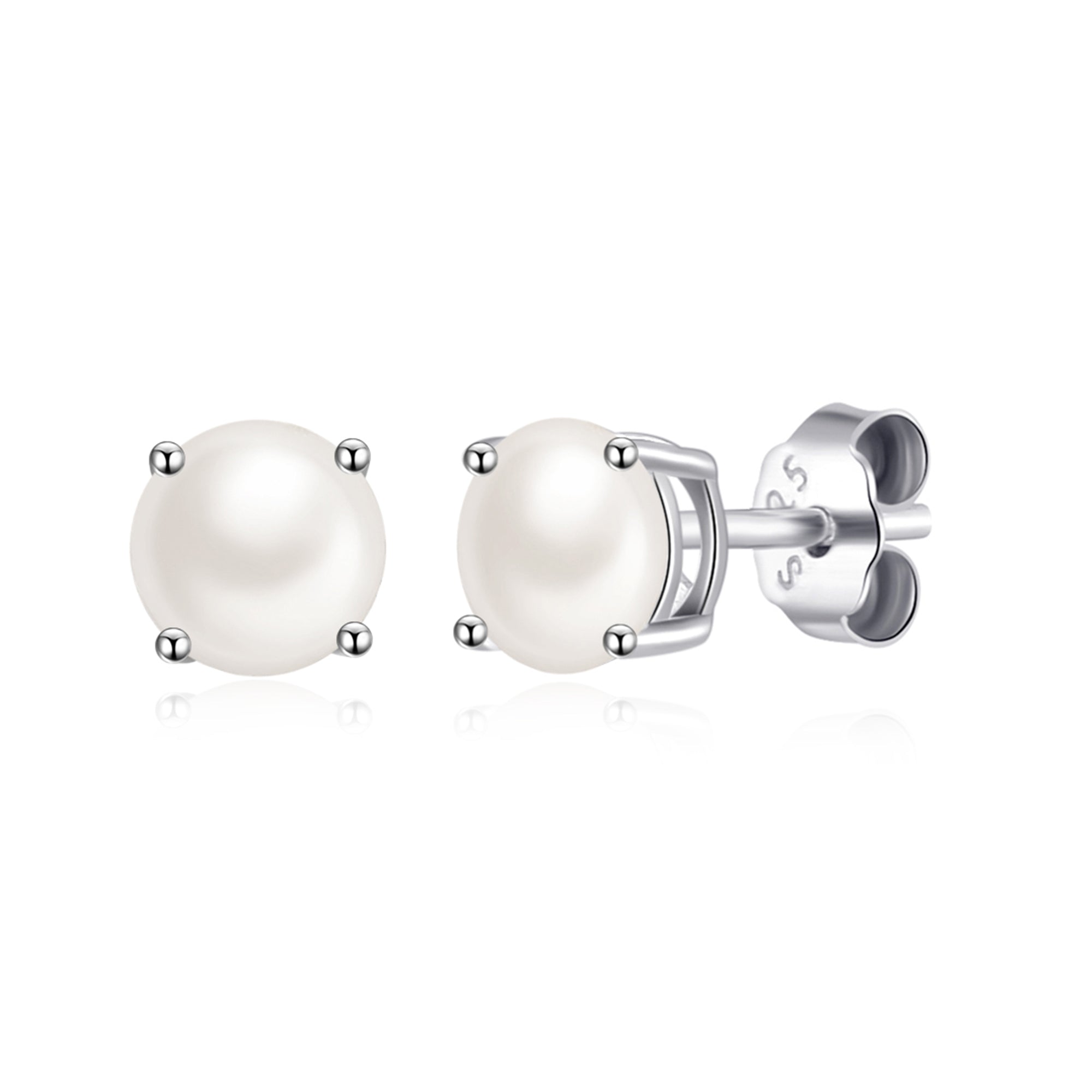 Sterling Silver June (Pearl) Birthstone Earrings Created with Gemstones from Zircondia® by Philip Jones Jewellery