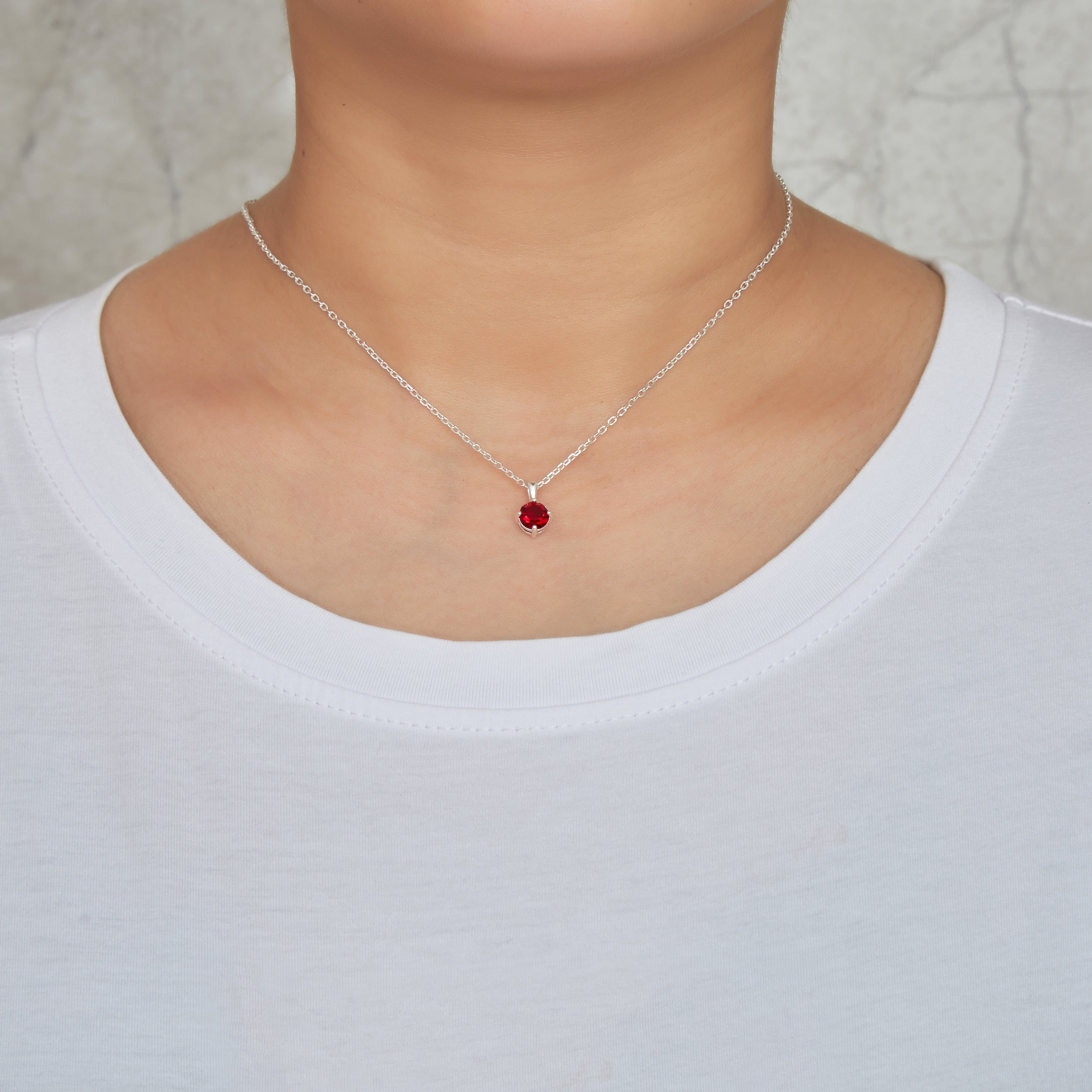 Sterling Silver January (Garnet) Birthstone Necklace Created with Zircondia® Crystals
