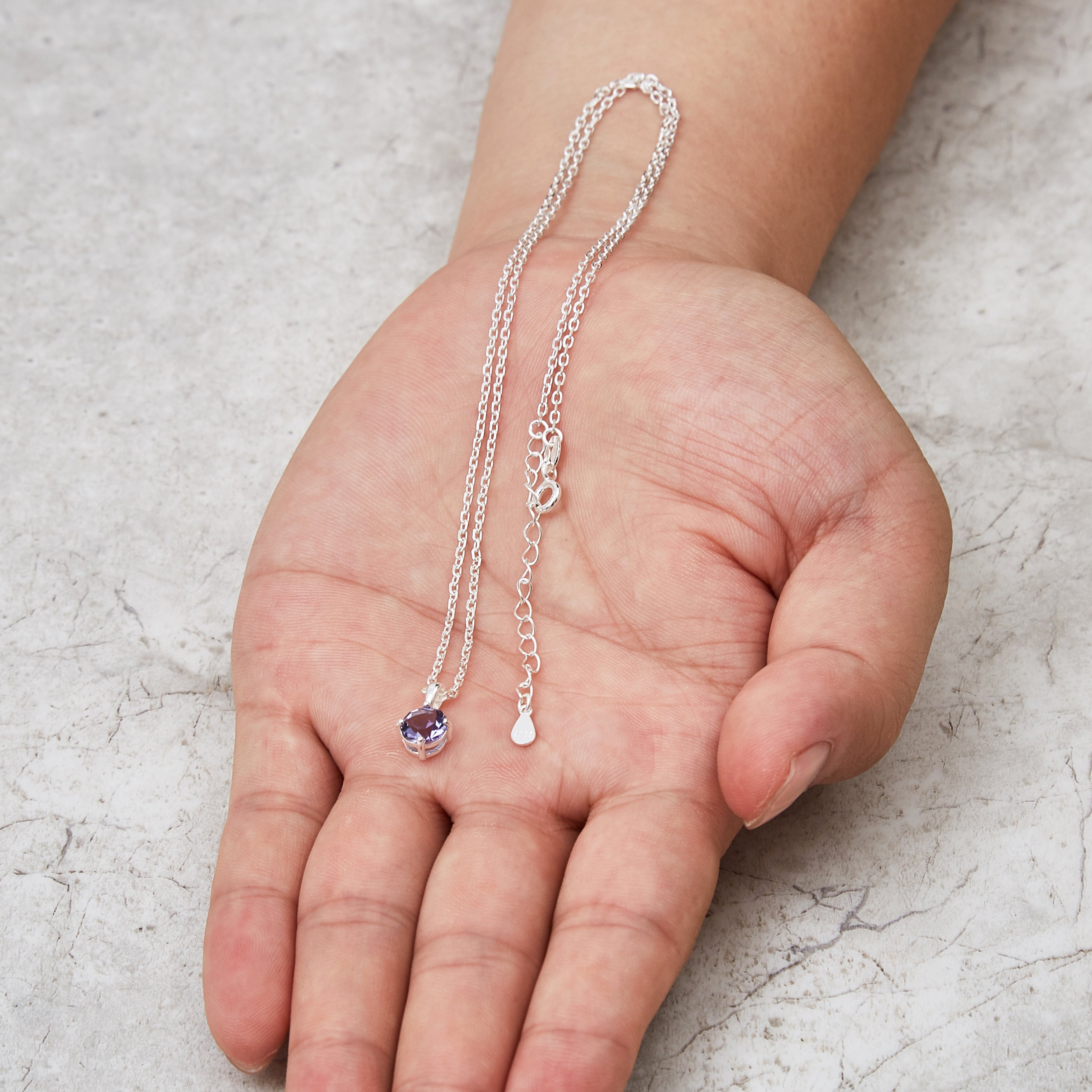 Sterling Silver February (Amethyst) Birthstone Necklace Created with Zircondia® Crystals
