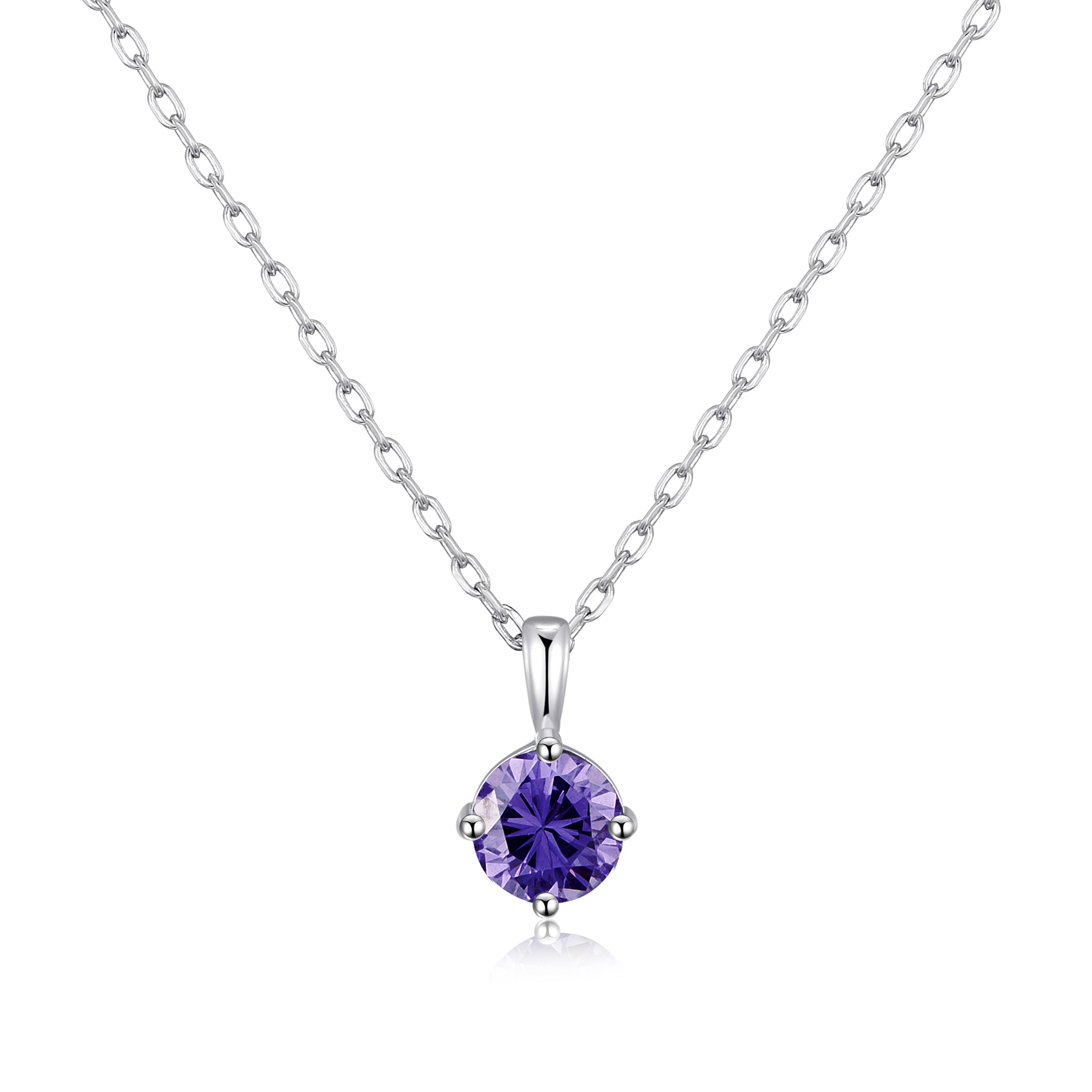 Sterling Silver February (Amethyst) Birthstone Necklace Created with Zircondia® Crystals by Philip Jones Jewellery