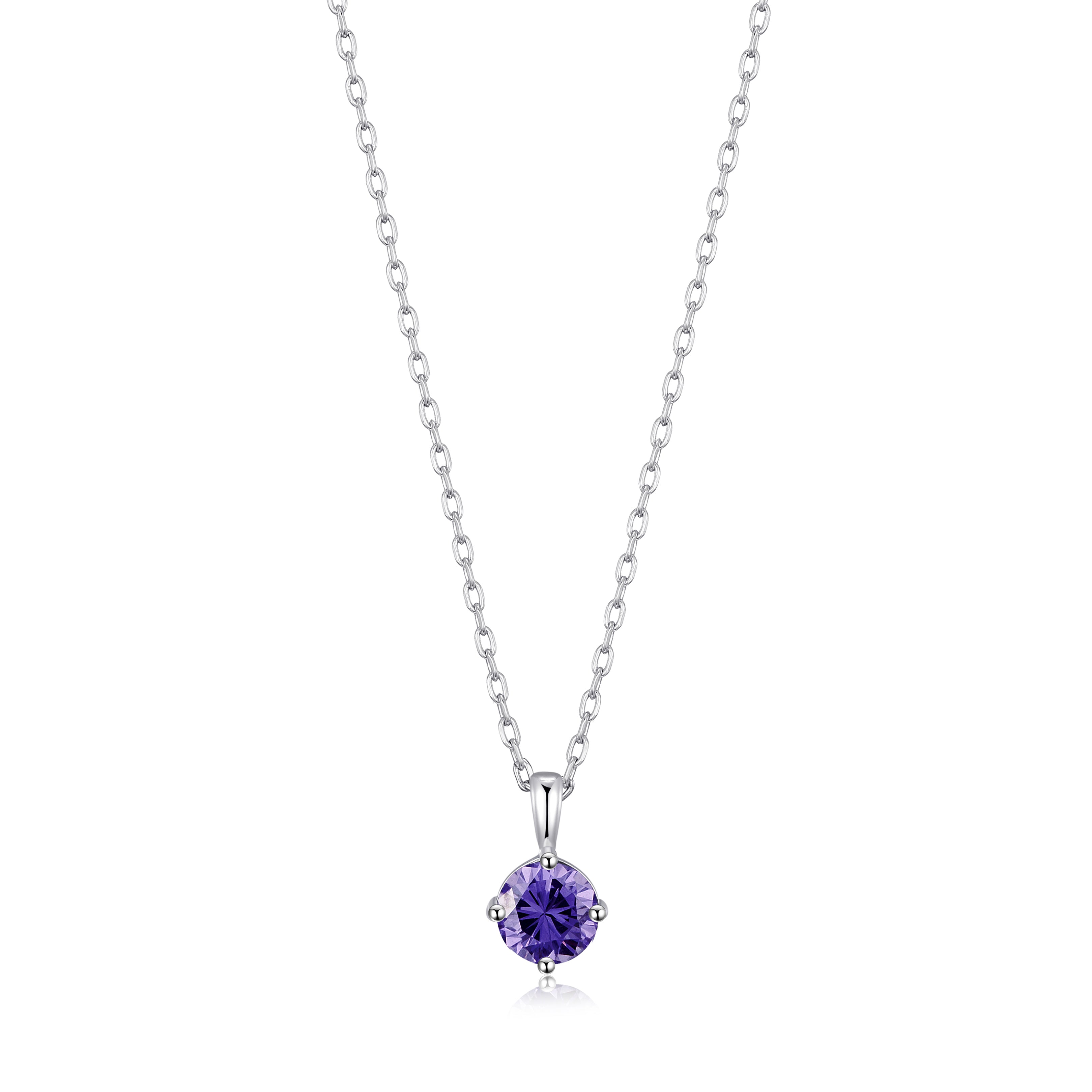 Sterling Silver February (Amethyst) Birthstone Necklace Created with Zircondia® Crystals