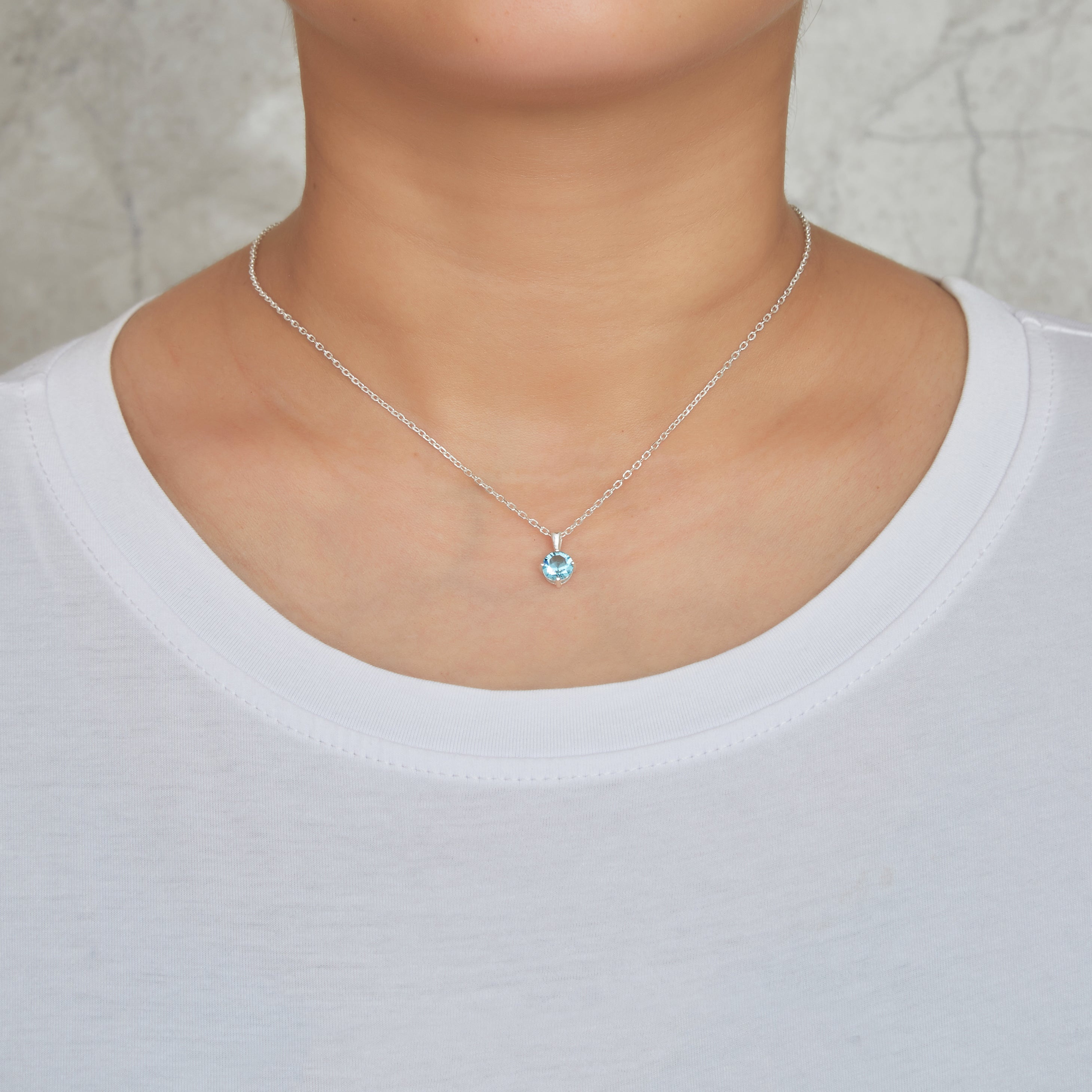 Sterling Silver March (Aquamarine) Birthstone Necklace Created with Zircondia® Crystals