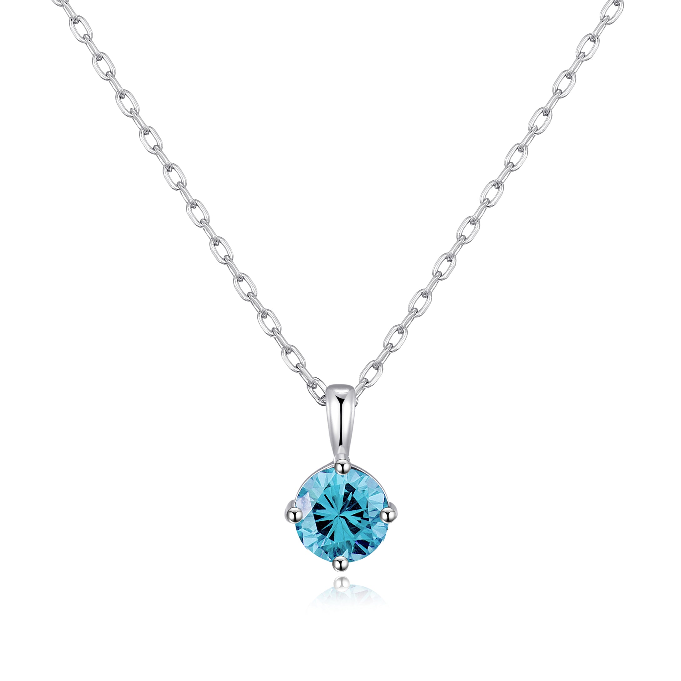 Sterling Silver March (Aquamarine) Birthstone Necklace Created with Zircondia® Crystals by Philip Jones Jewellery