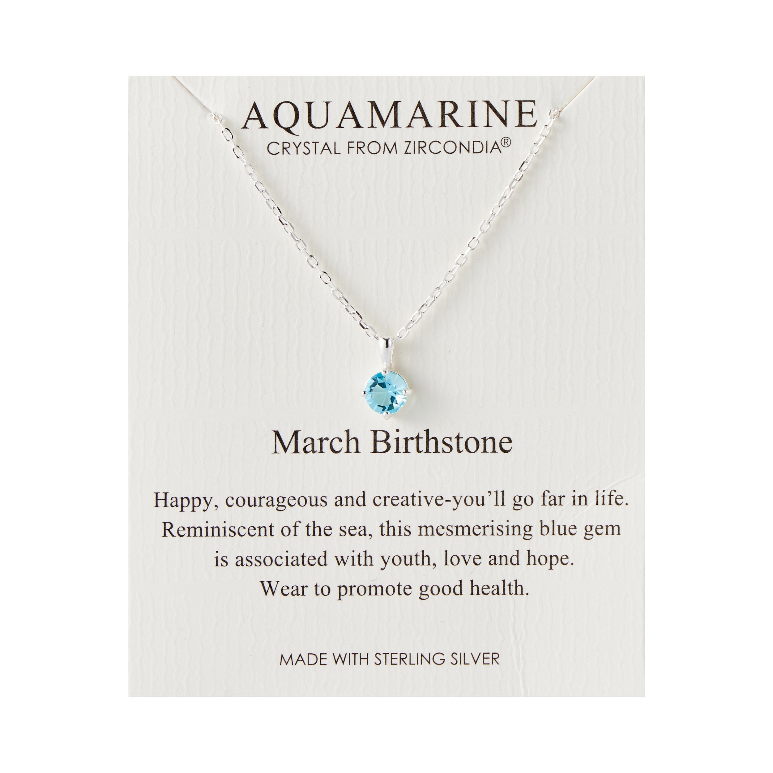 Sterling Silver March (Aquamarine) Birthstone Necklace Created with Zircondia® Crystals