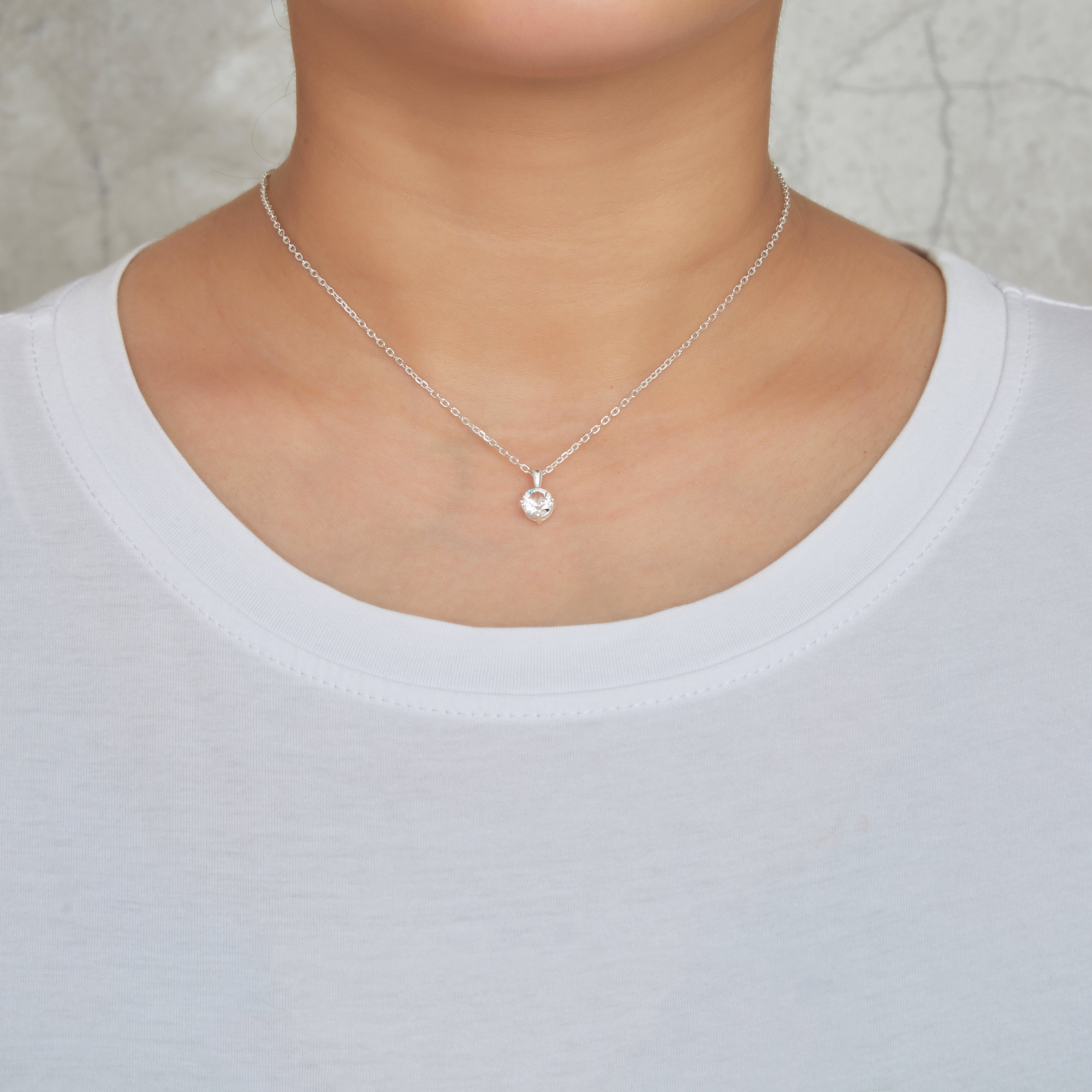 Sterling Silver April (Diamond) Birthstone Necklace Created with Zircondia® Crystals