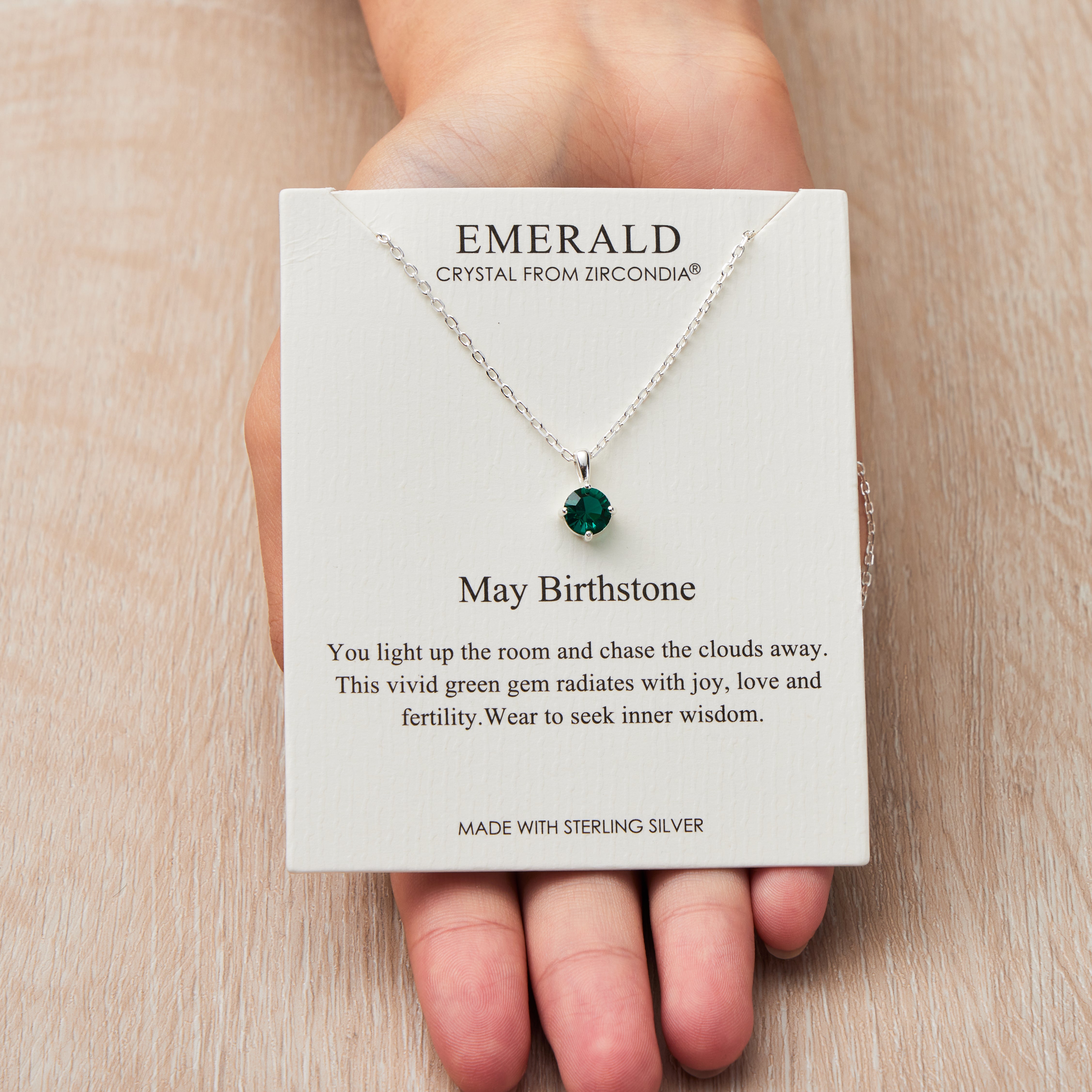 Sterling Silver May (Emerald) Birthstone Necklace Created with Zircondia® Crystals