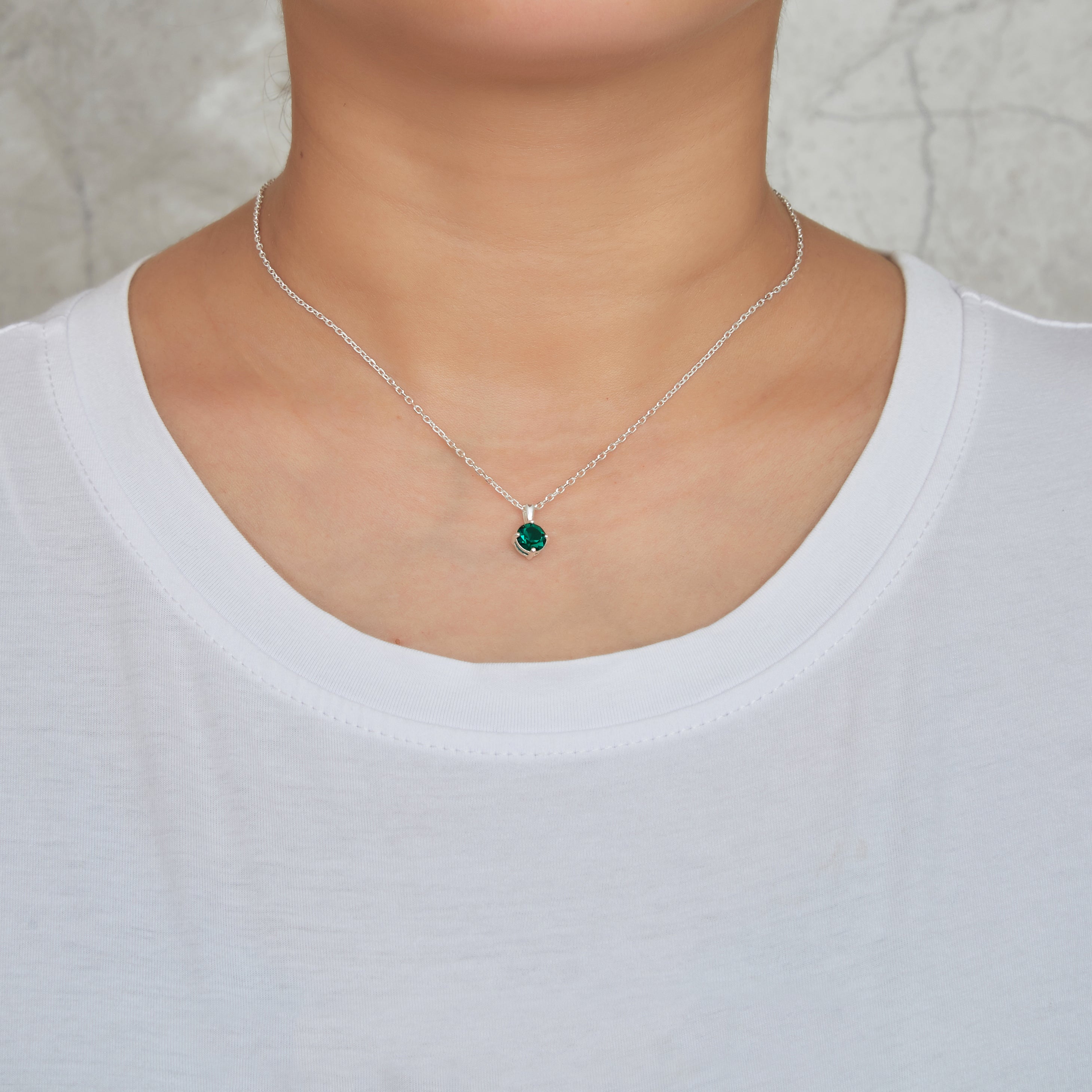 Sterling Silver May (Emerald) Birthstone Necklace Created with Zircondia® Crystals