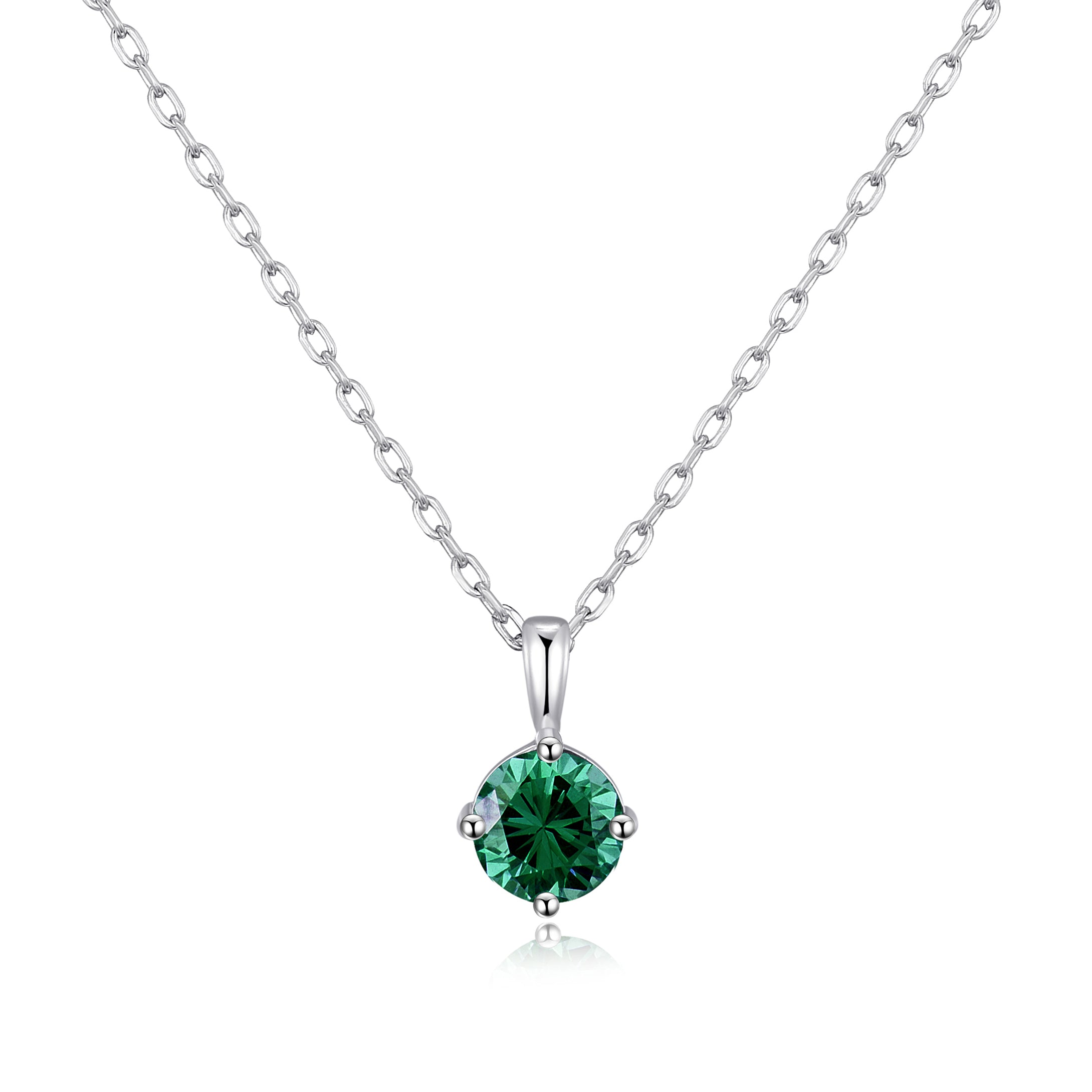 Sterling Silver May (Emerald) Birthstone Necklace Created with Zircondia® Crystals by Philip Jones Jewellery