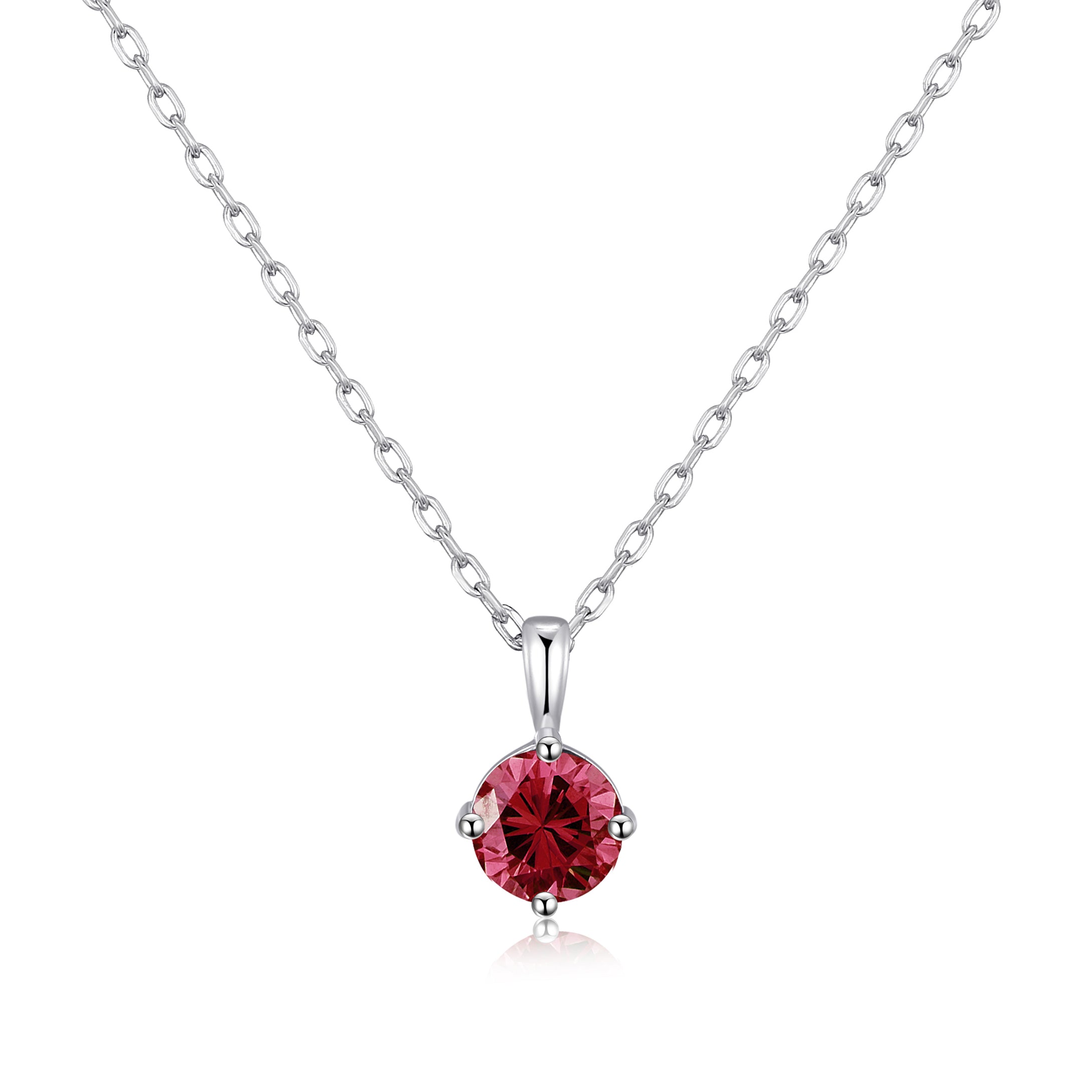 Sterling Silver July (Ruby) Birthstone Necklace Created with Zircondia® Crystals