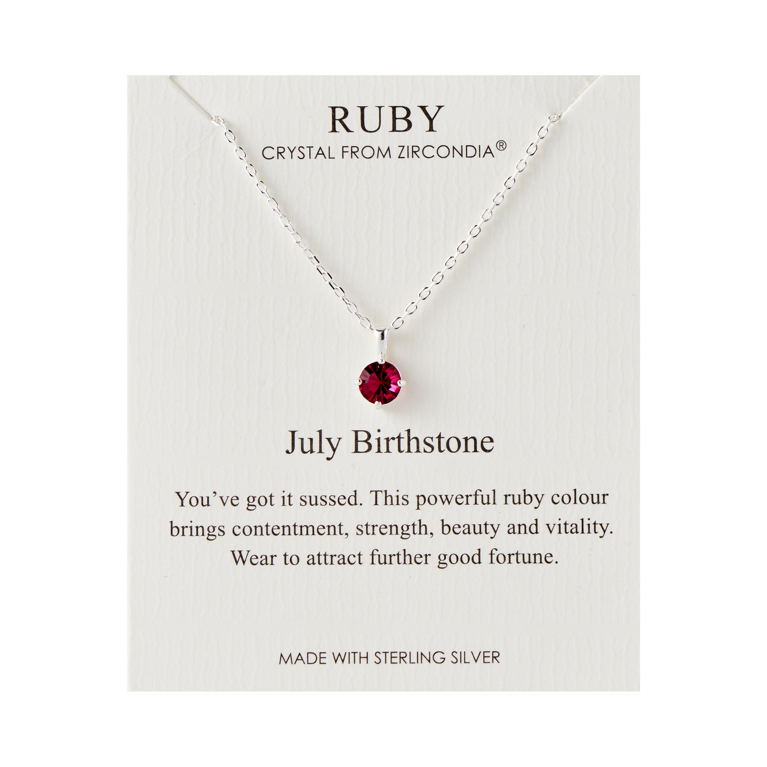Sterling Silver July (Ruby) Birthstone Necklace Created with Zircondia® Crystals