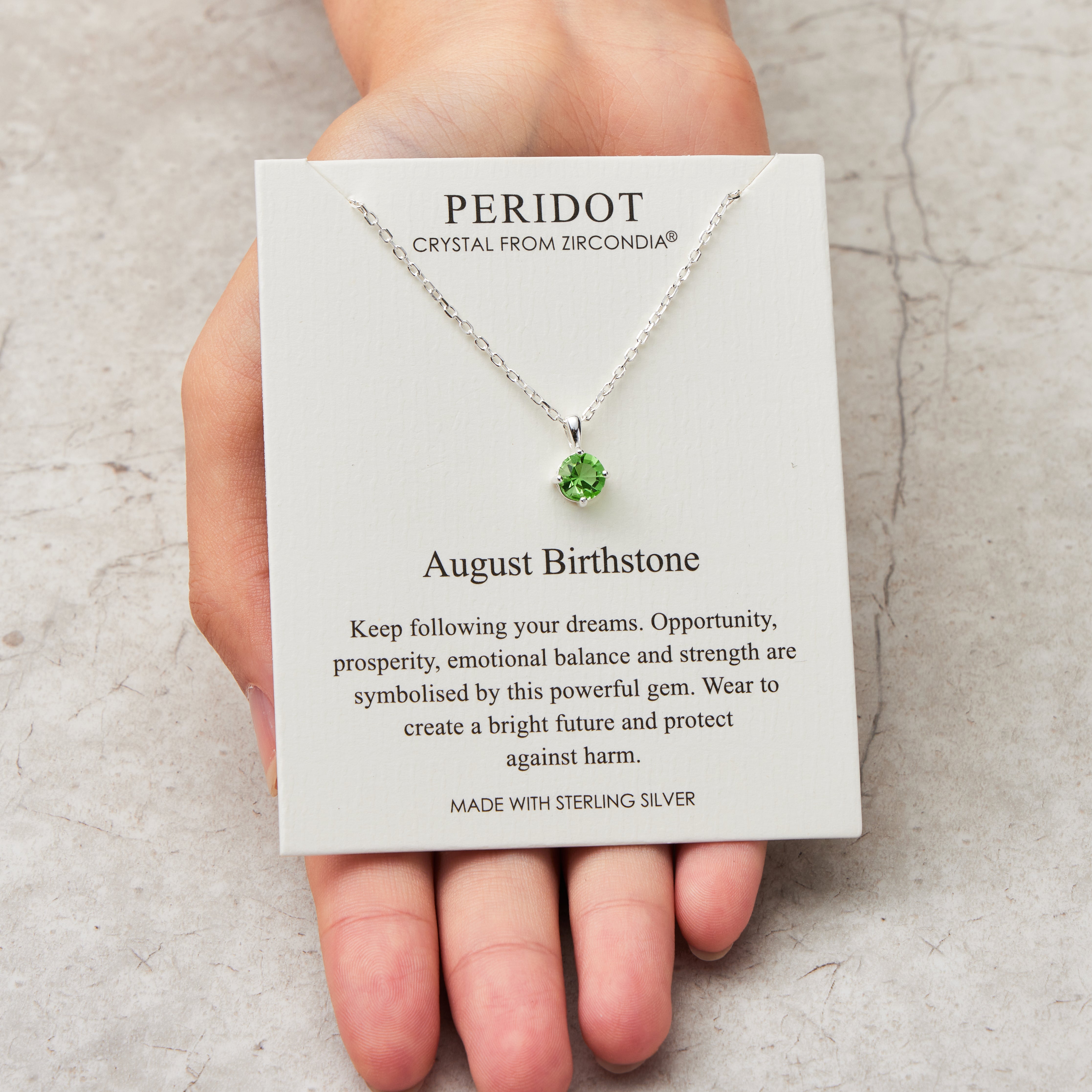 Sterling Silver August (Peridot) Birthstone Necklace Created with Zircondia® Crystals