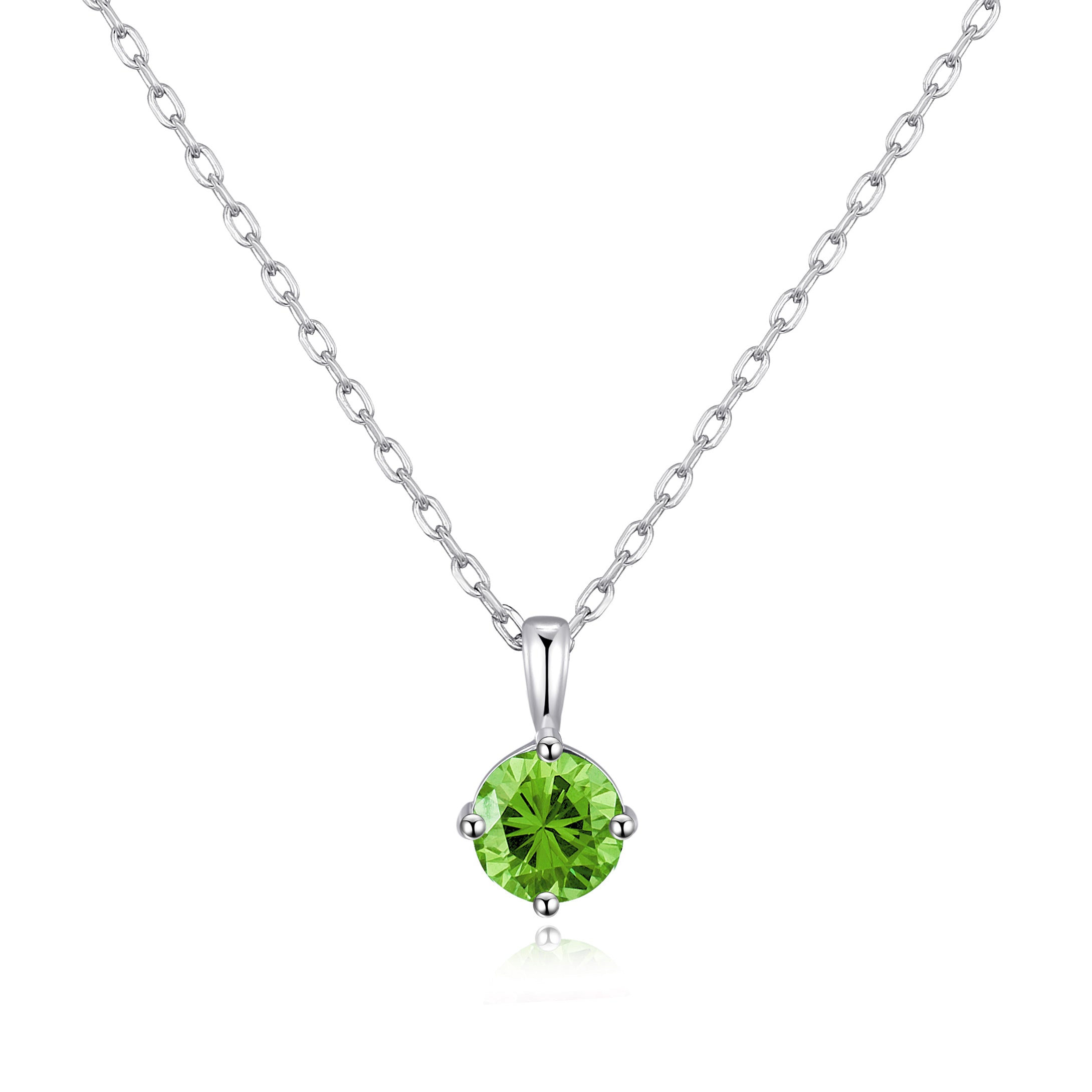 Sterling Silver August (Peridot) Birthstone Necklace Created with Zircondia® Crystals by Philip Jones Jewellery
