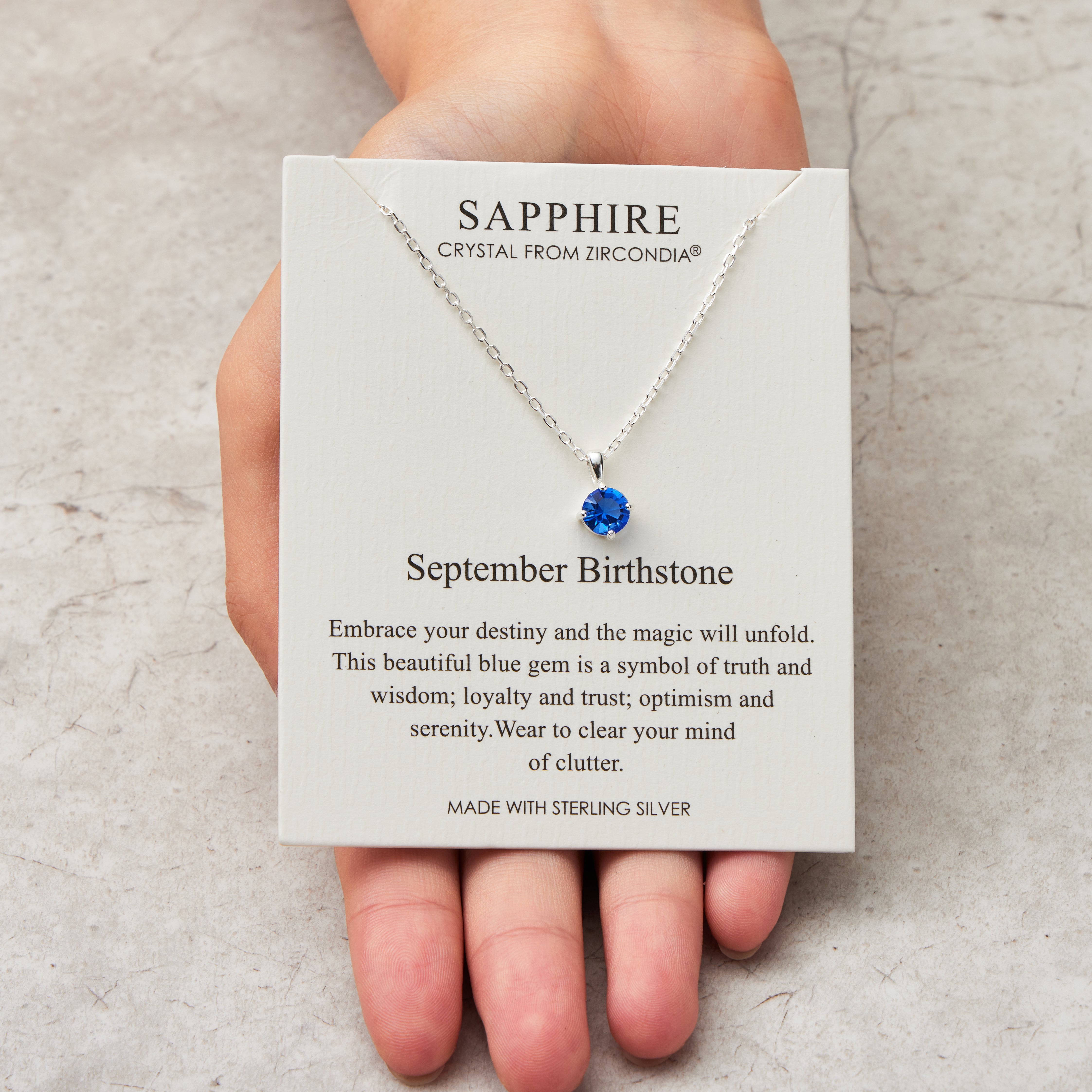 Sterling Silver September (Sapphire) Birthstone Necklace Created with Zircondia® Crystals