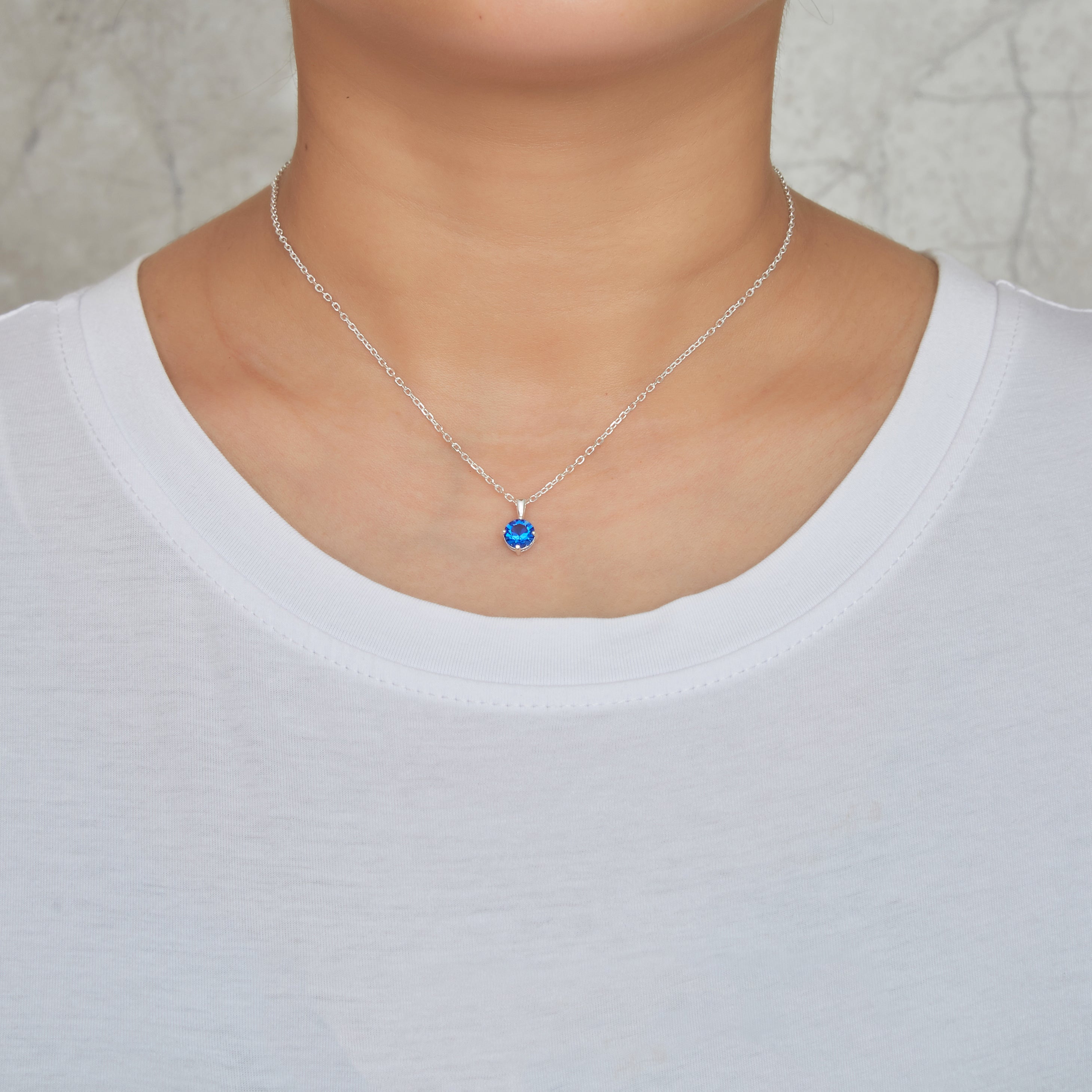 Sterling Silver September (Sapphire) Birthstone Necklace Created with Zircondia® Crystals