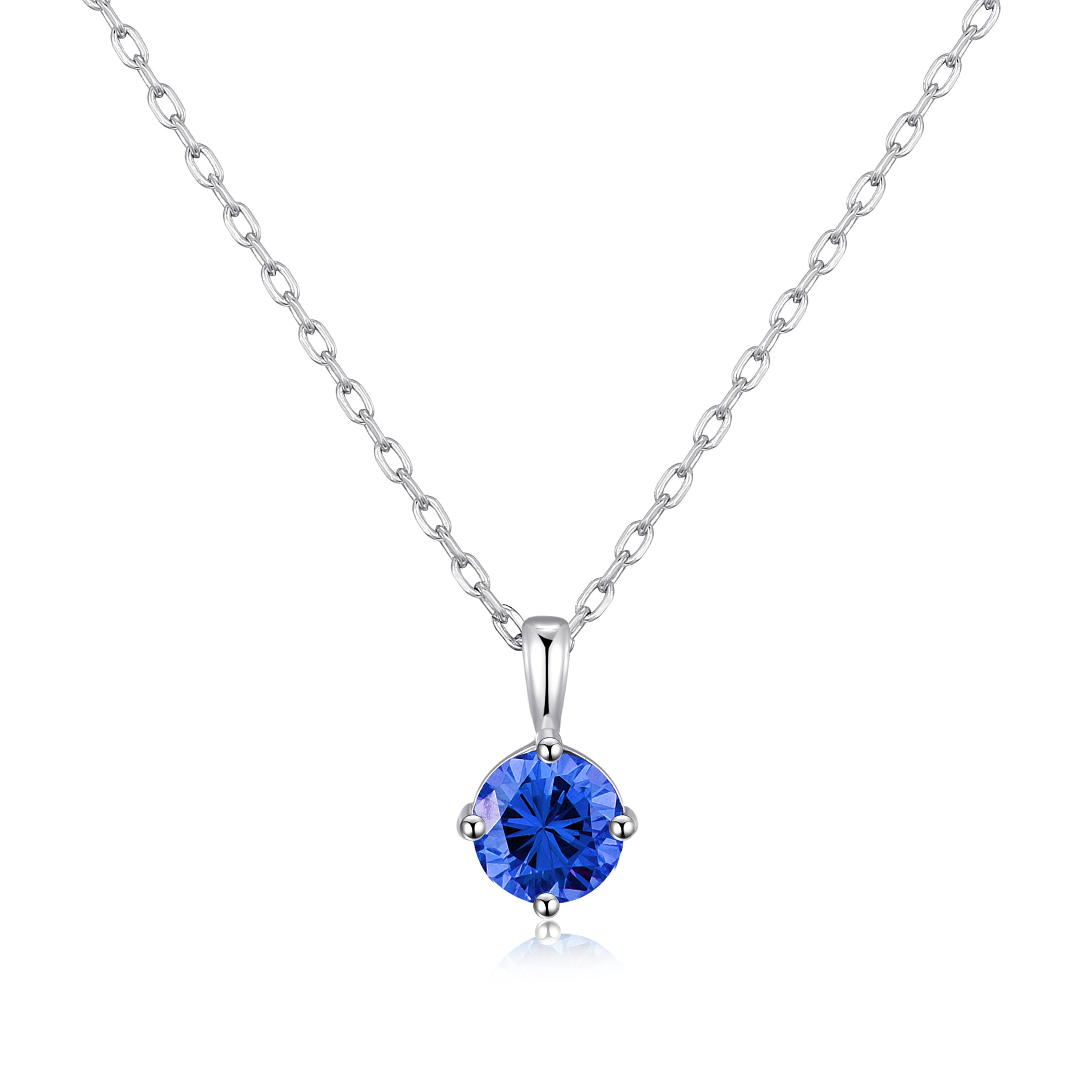 Sterling Silver September (Sapphire) Birthstone Necklace Created with Zircondia® Crystals by Philip Jones Jewellery