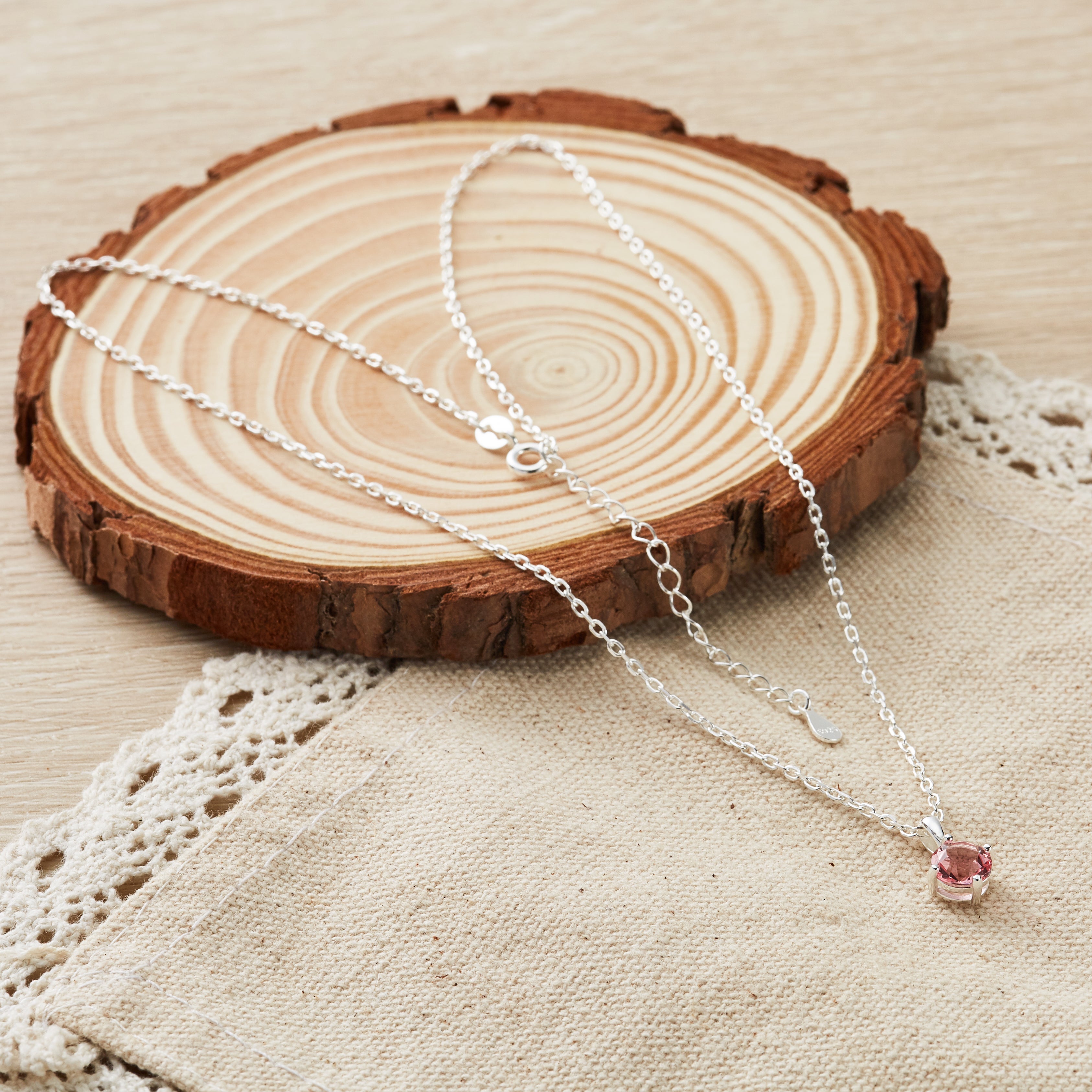 Sterling Silver October (Tourmaline) Birthstone Necklace Created with Zircondia® Crystals