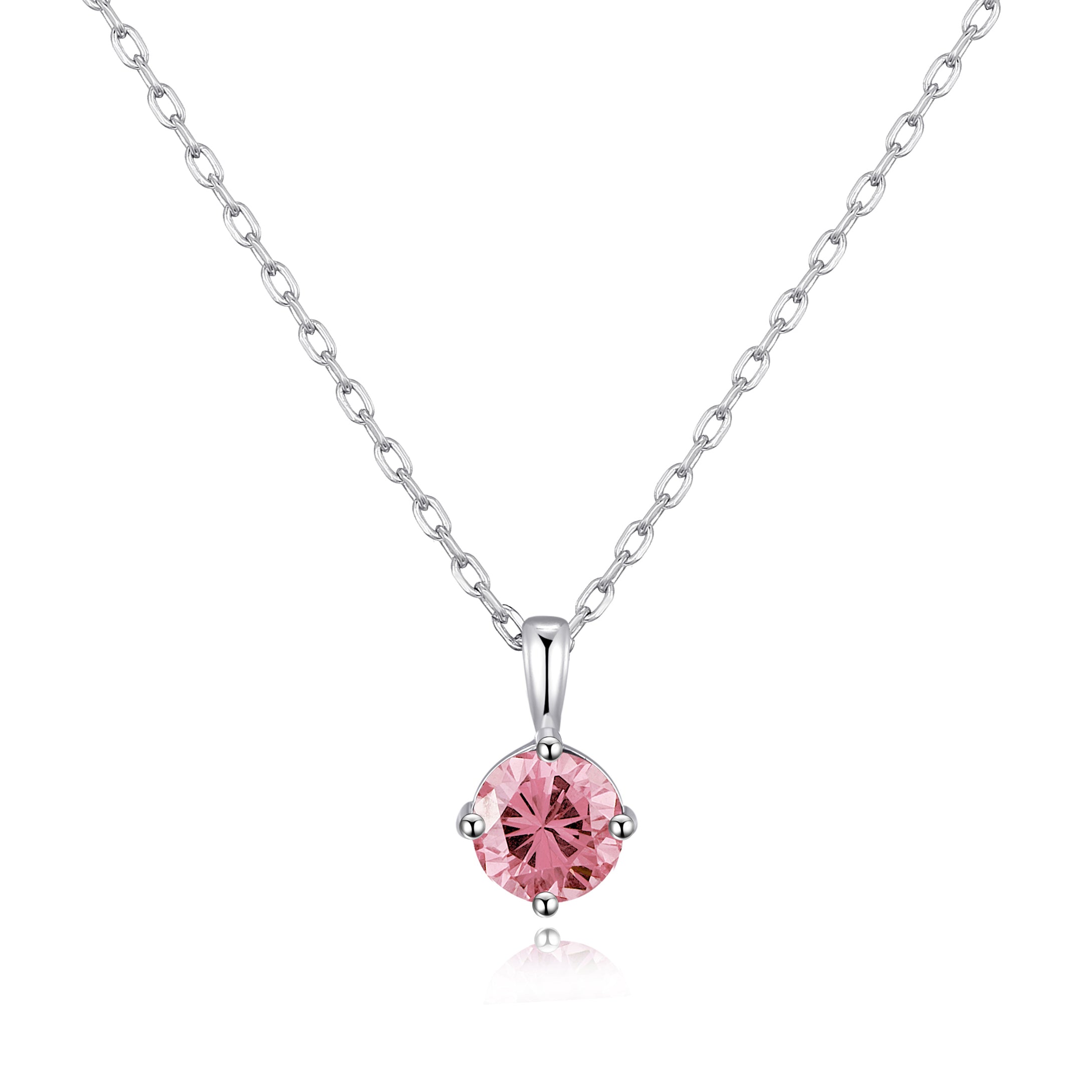 Sterling Silver October (Tourmaline) Birthstone Necklace Created with Zircondia® Crystals by Philip Jones Jewellery