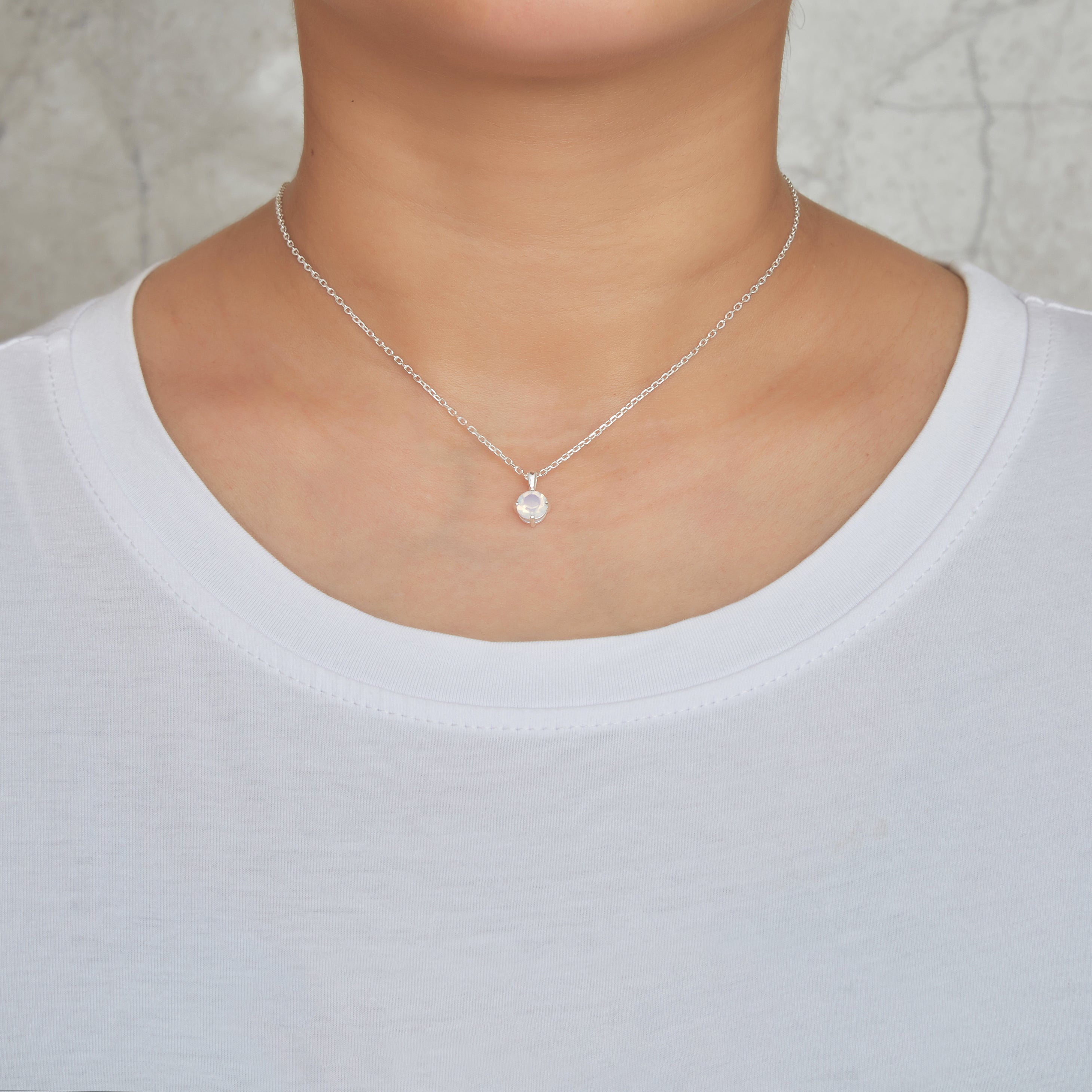 Sterling Silver White Opal Necklace Created with Zircondia® Crystals