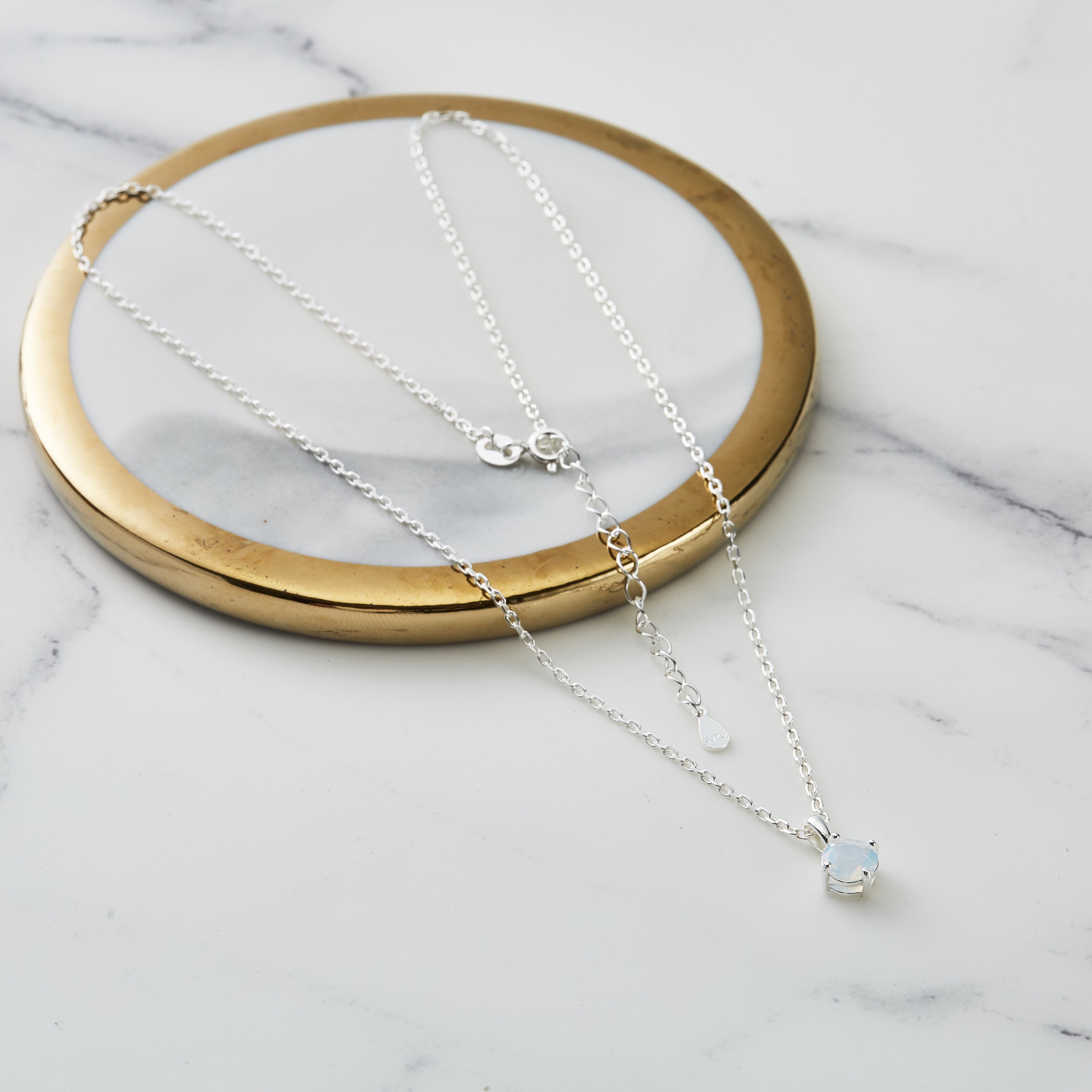 Sterling Silver October (Opal) Birthstone Necklace Created with Zircondia® Crystals