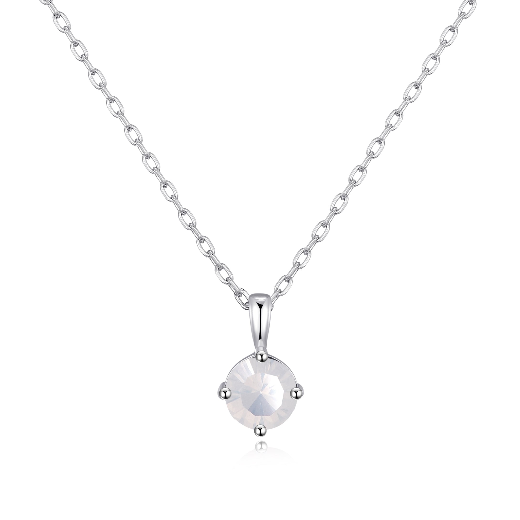 Sterling Silver October (Opal) Birthstone Necklace Created with Zircondia® Crystals by Philip Jones Jewellery