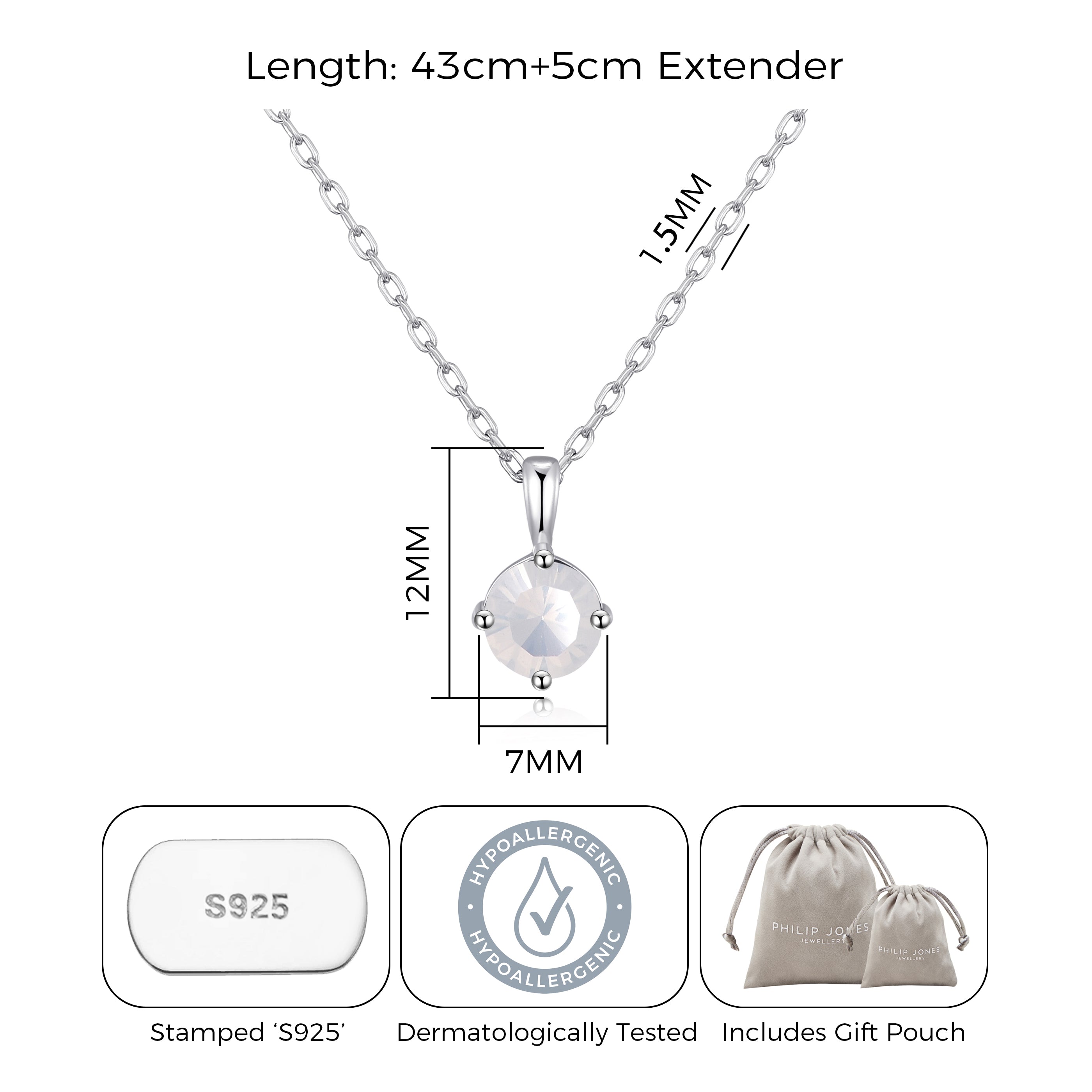 Sterling Silver October (Opal) Birthstone Necklace Created with Zircondia® Crystals