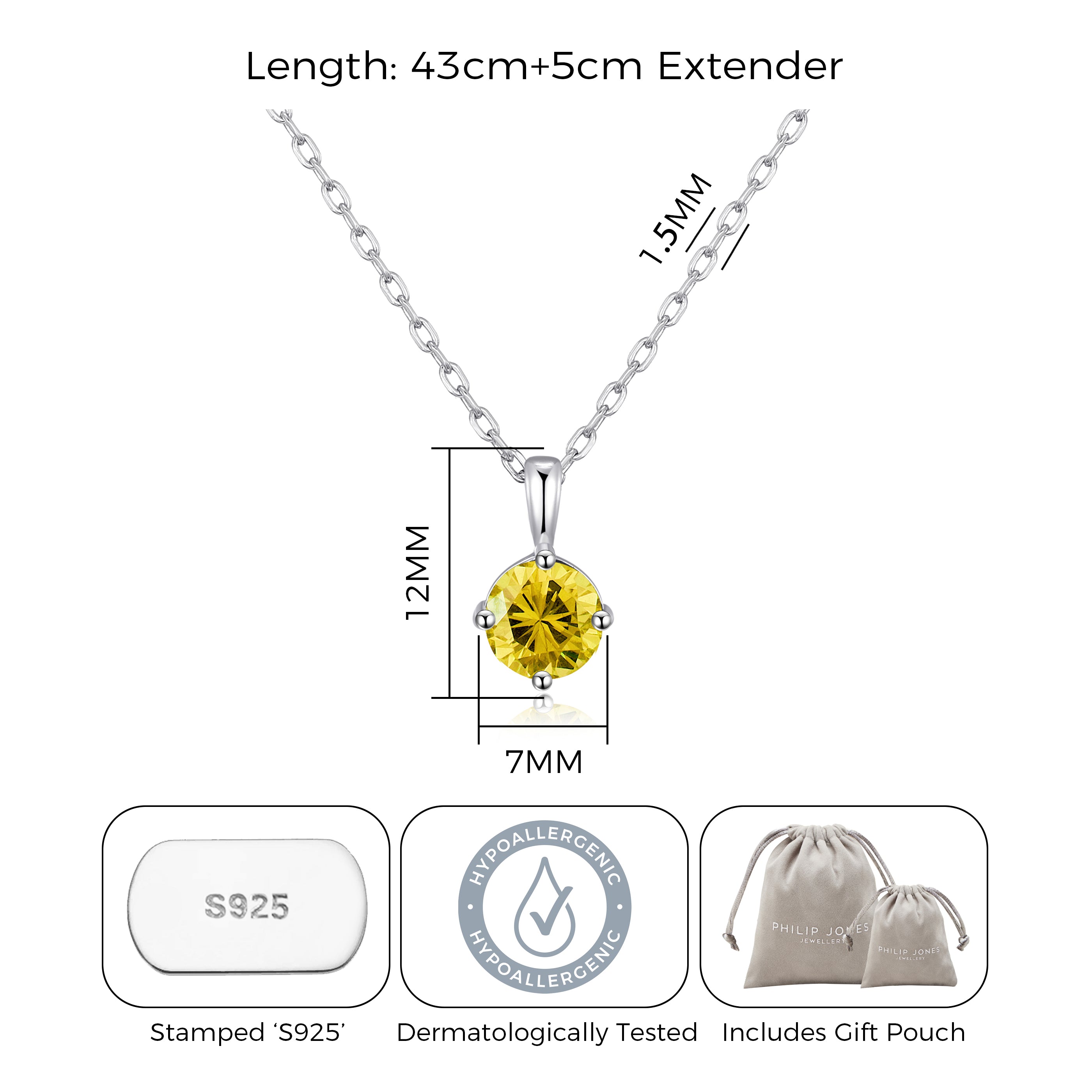 Sterling Silver November (Topaz) Birthstone Necklace Created with Zircondia® Crystals