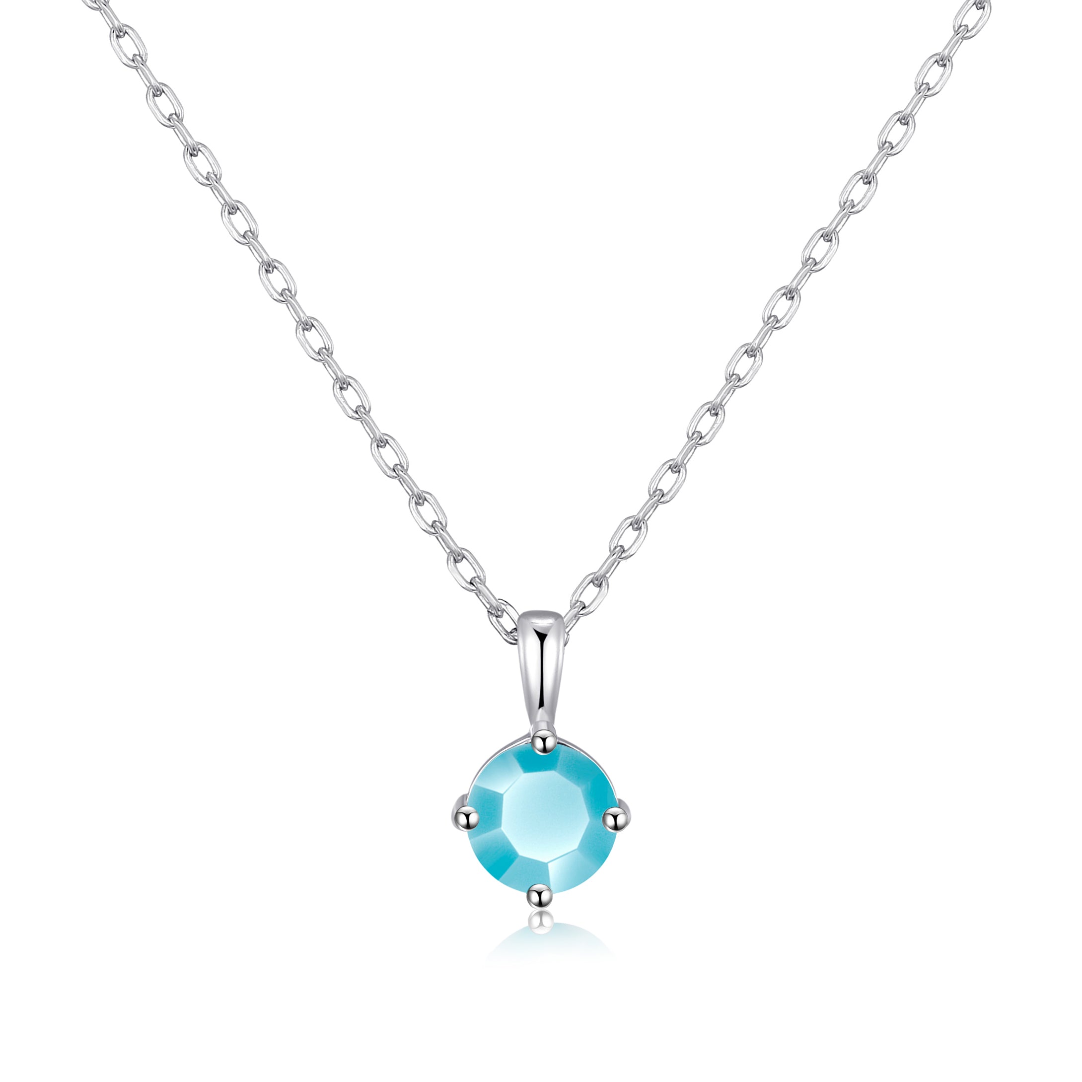 Sterling Silver December (Turquoise) Birthstone Necklace Created with Zircondia® Crystals by Philip Jones Jewellery