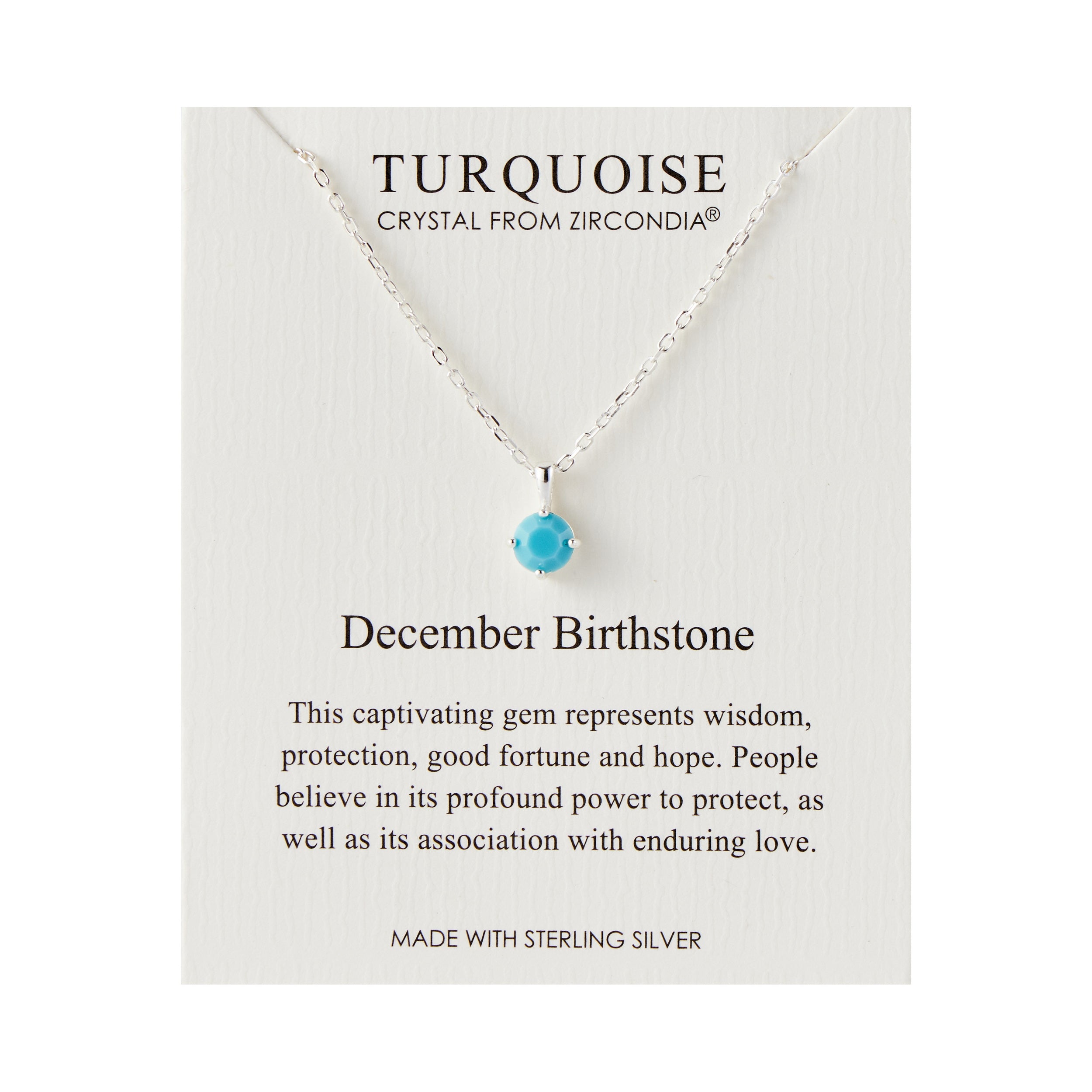 Sterling Silver December (Turquoise) Birthstone Necklace Created with Zircondia® Crystals