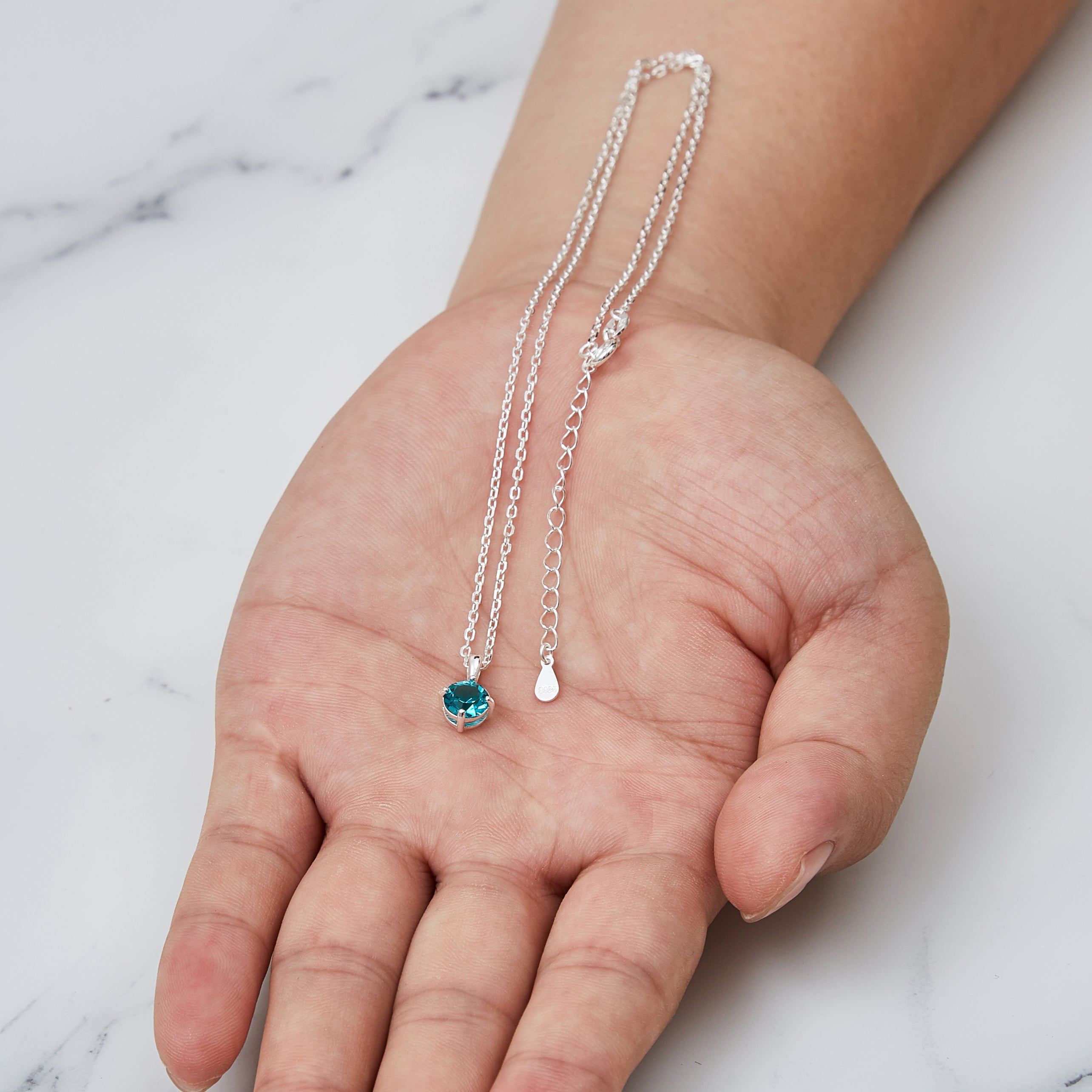 Sterling Silver December (Blue Topaz) Birthstone Necklace Created with Zircondia® Crystals
