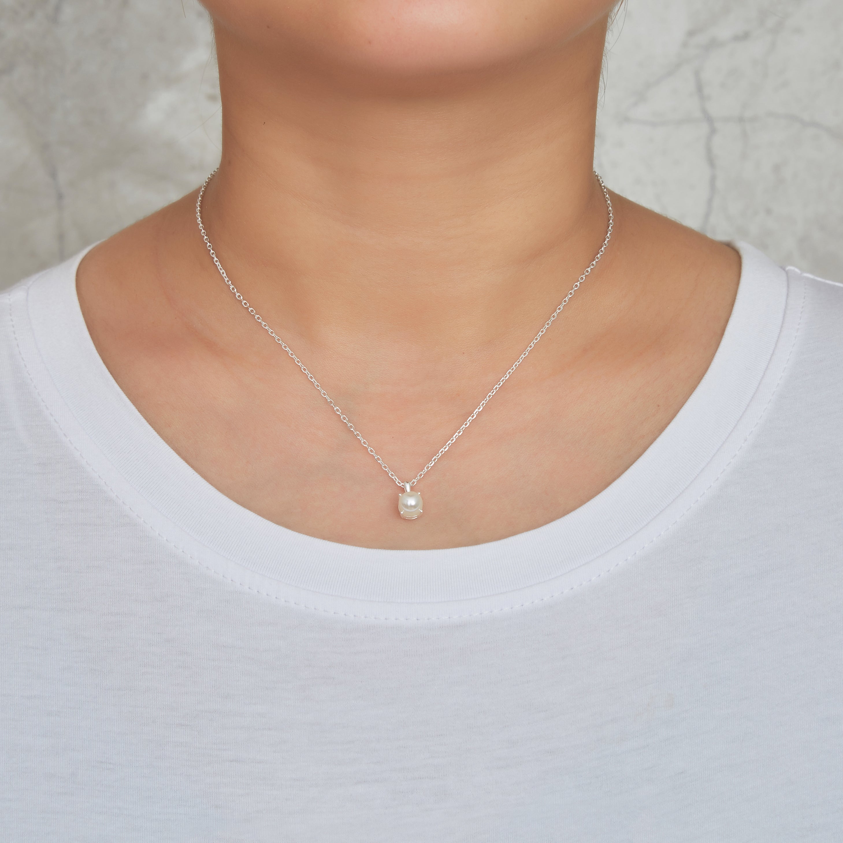 Sterling Silver June (Pearl) Birthstone Necklace Created with Gemstones from Zircondia®