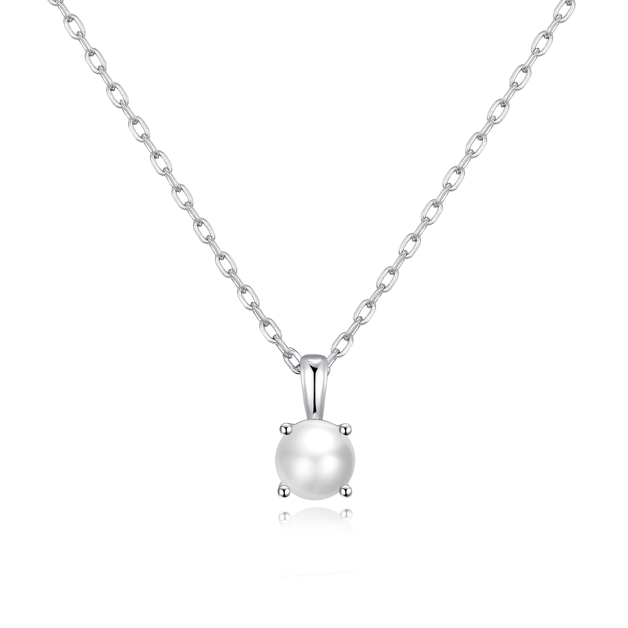 Sterling Silver June (Pearl) Birthstone Necklace Created with Gemstones from Zircondia® by Philip Jones Jewellery