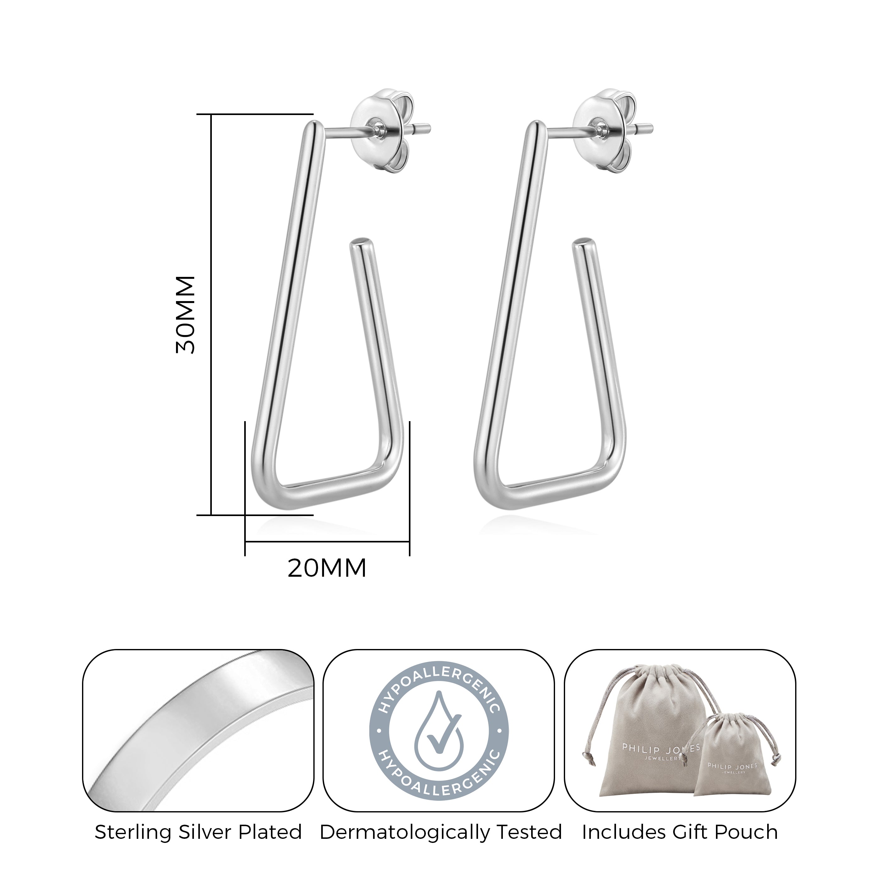 Silver Plated Triangle Hoop Earrings