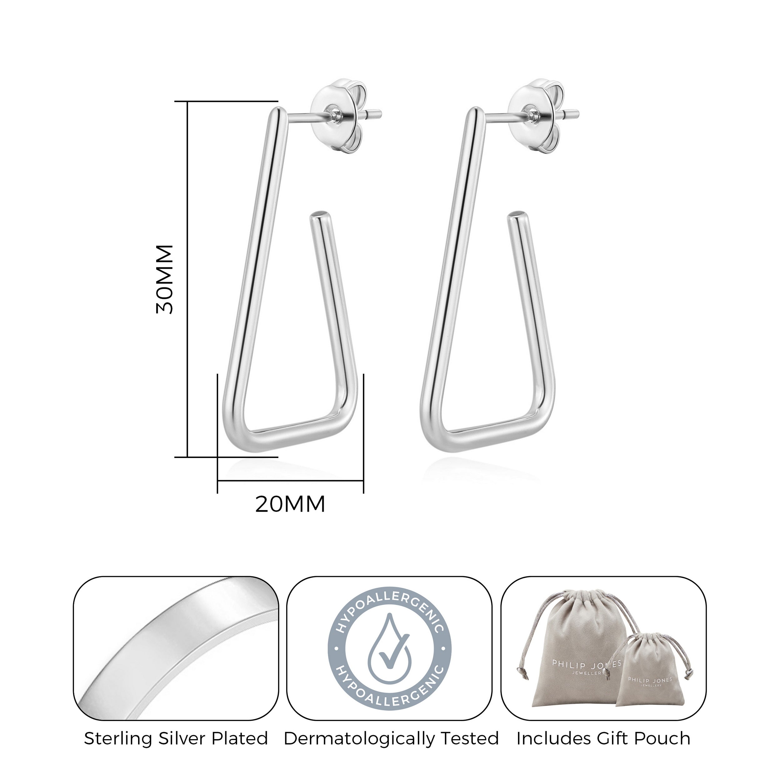 Silver Plated Triangle Hoop Earrings