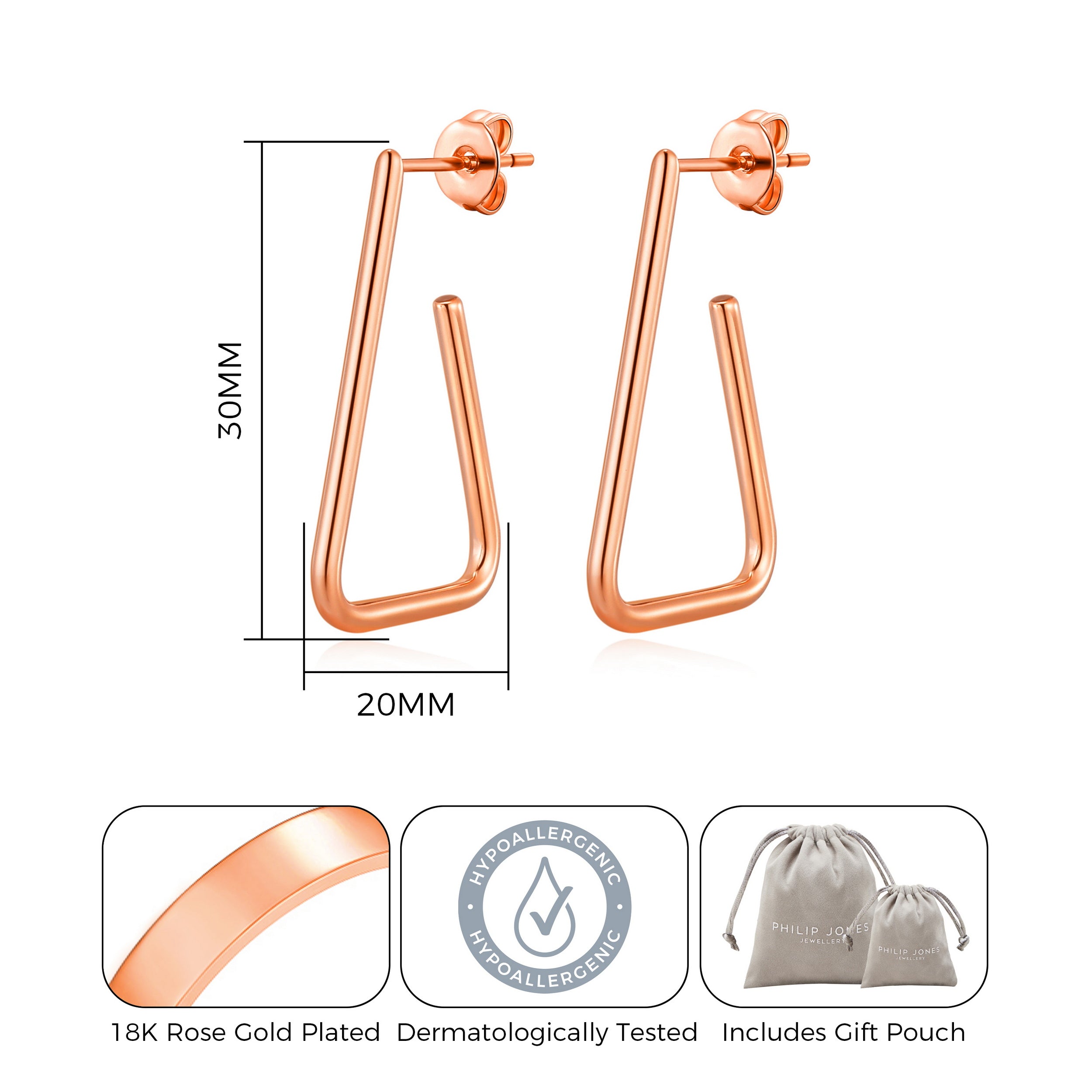 Rose Gold Plated Triangle Hoop Earrings